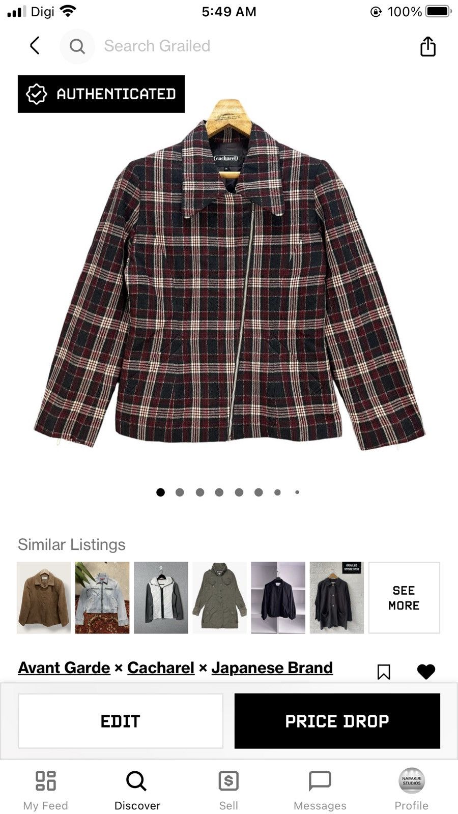 Cacharel CACHAREL TARTAN ASYMMETRICAL JACKET #7837-181 Size S / US 4 / IT 40 - 15 Thumbnail