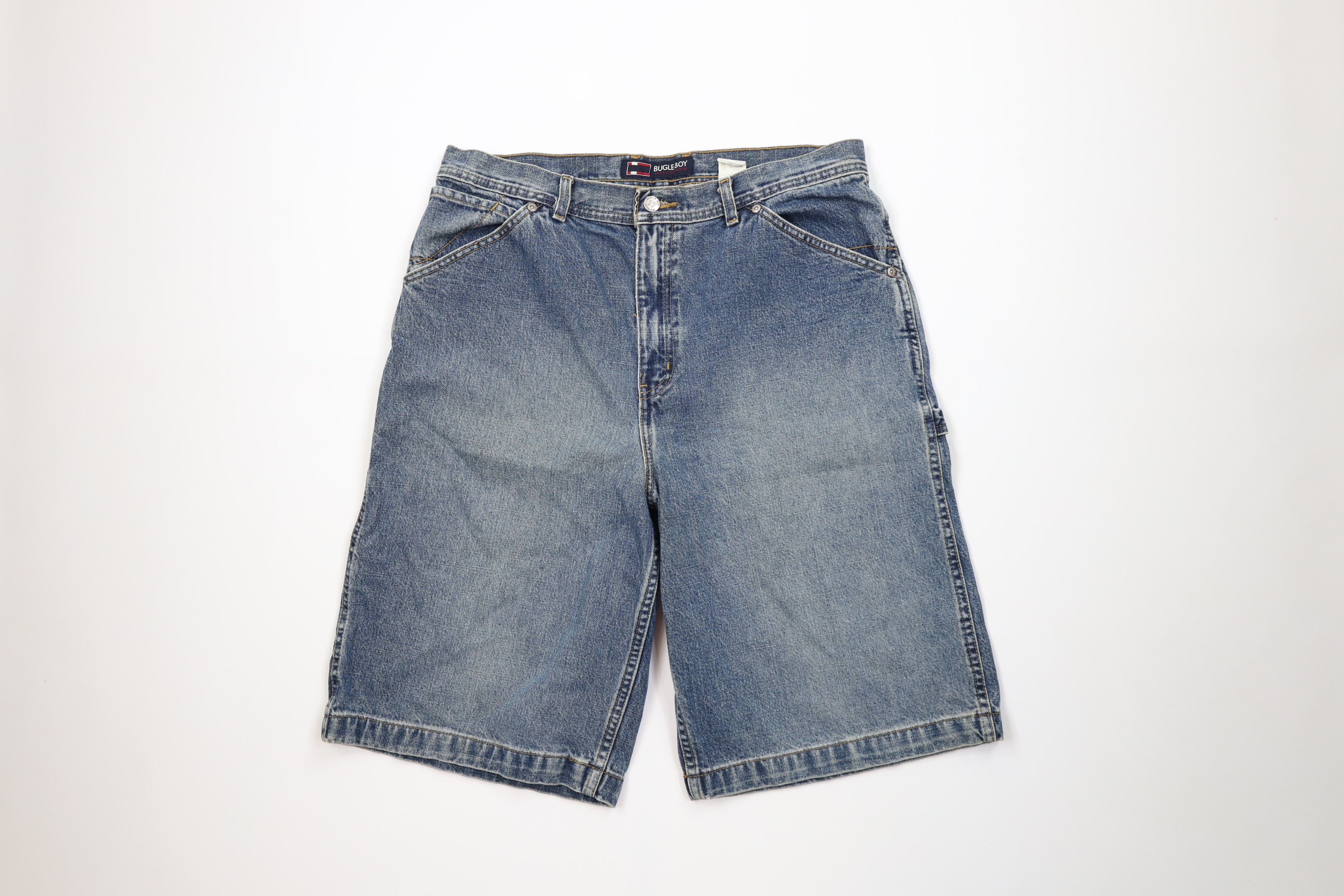 Vintage 90s Streetwear Baggy Fit Dungaree Denim Shorts Jorts