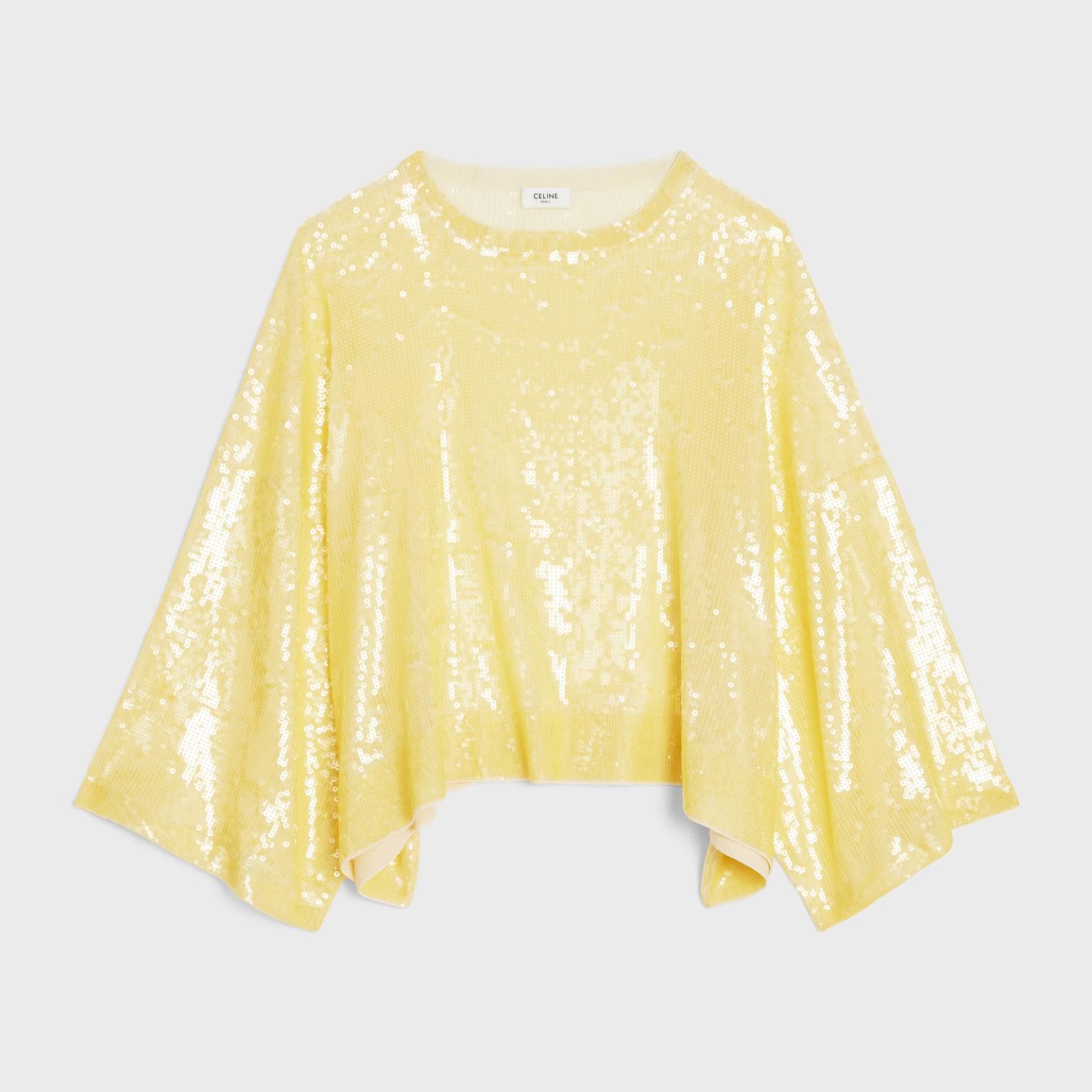Celine o1bcso1str0824 Embroidered Crop Top In Silk in Light Yellow Size XS / US 0-2 / IT 36-38 - 1 Thumbnail