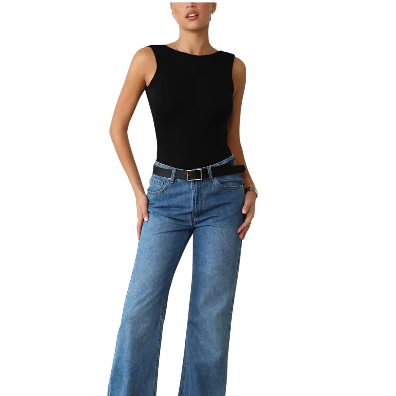 Other Commense Black Open Back Sleeveless Collarless Bodysuit Size L / US 10 / IT 46 - 2 Thumbnail