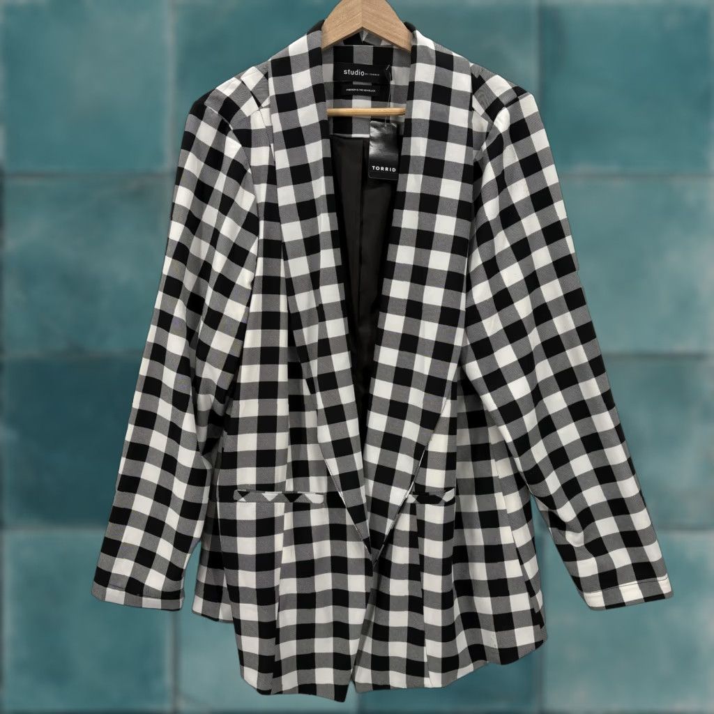 Torrid Torrid Blazer Womens 2X Black White Retro Gingham Shawl Collar Crepe Flaw Size XXL / US 16-18 / IT 52-54 - 1 Thumbnail