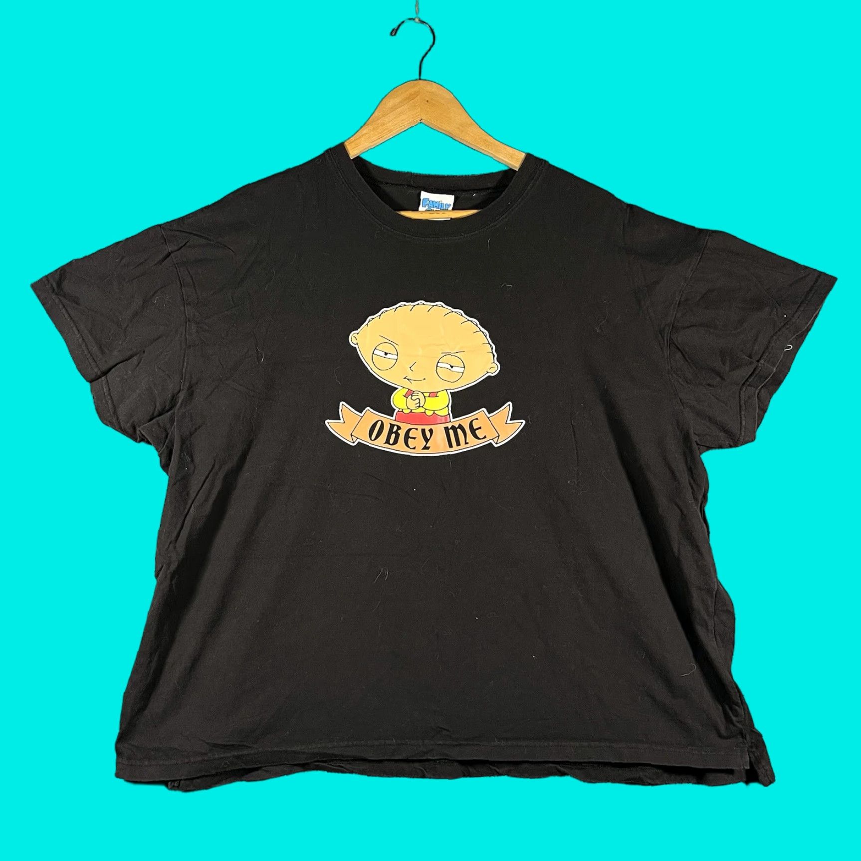 Hanes VINTAGE Family Guy Stewie Griffin Obey Me T-Shirt XL Black Mens Short Sleeve 100% Cotton 2000s 2000s Promo Theme Shirts Men Size US XL / EU 56 / 4 - 1 Thumbnail