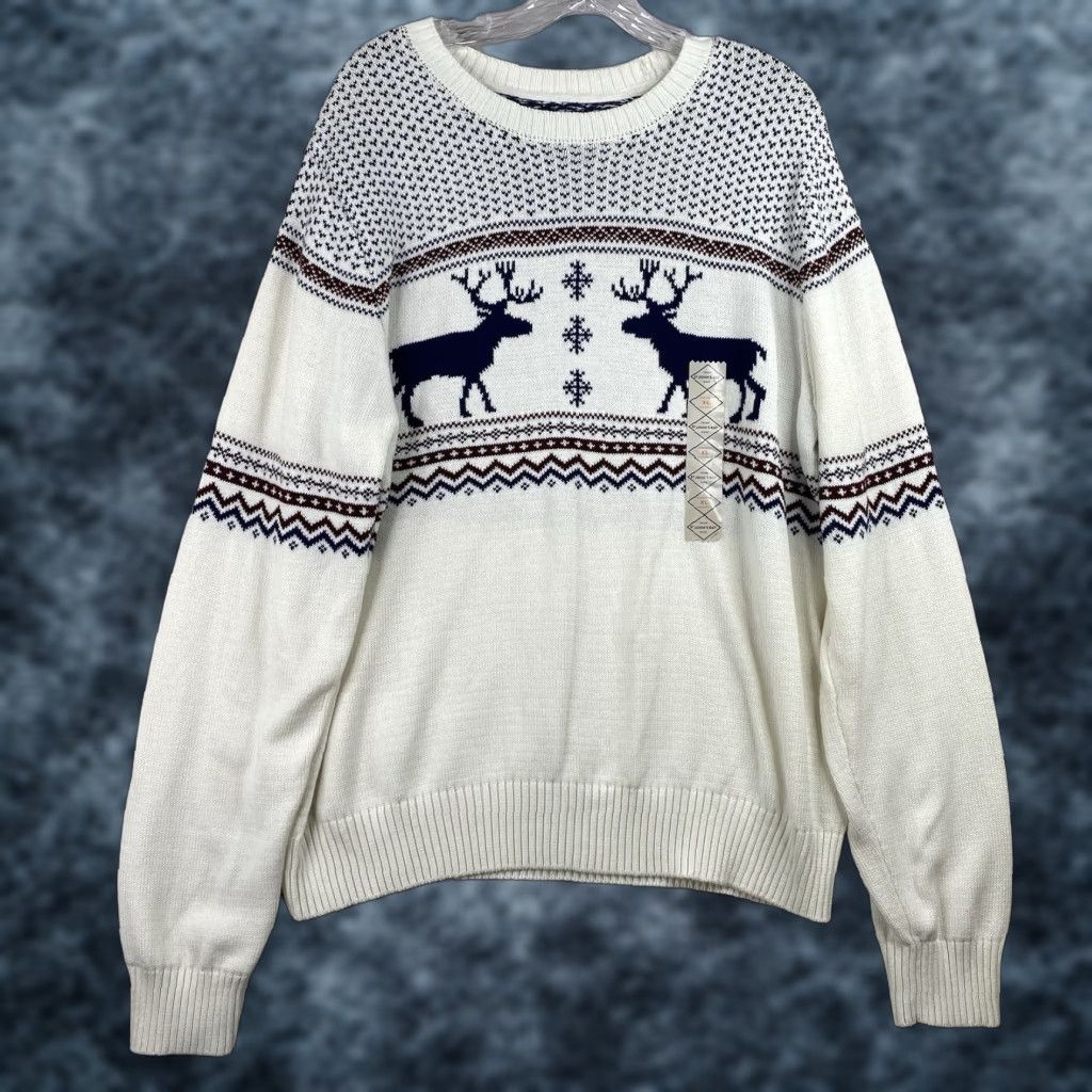Vintage St. John's Bay Sweater Mens XL 100% Cotton Crew-Neck Pullover Deer Country NWT Size US XL / EU 56 / 4 - 1 Thumbnail
