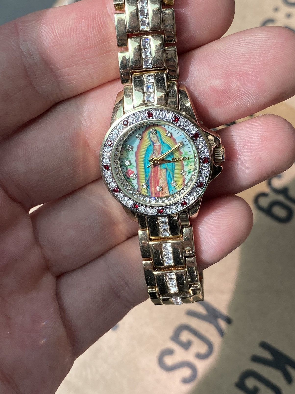 Japanese Brand × Jewelry × Vintage Unique Elgin Watch Virgen de Guadalupe, Gold, Stunning Size ONE SIZE - 9 Thumbnail