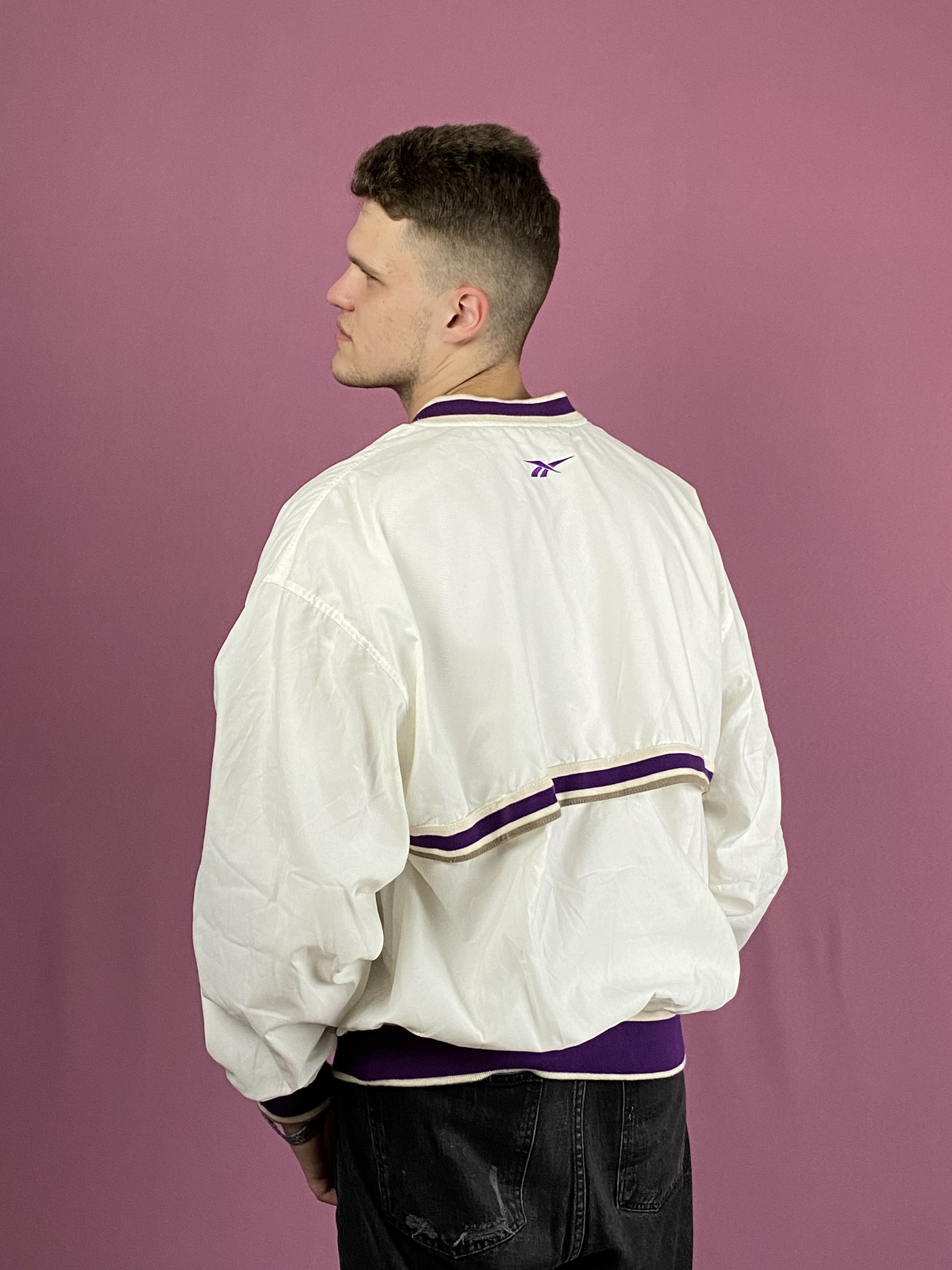 Reebok × Vintage Reebok Vintage Men's Windbreaker Jacket - L White Sweatshirt Size US L / EU 52-54 / 3 - 3 Thumbnail