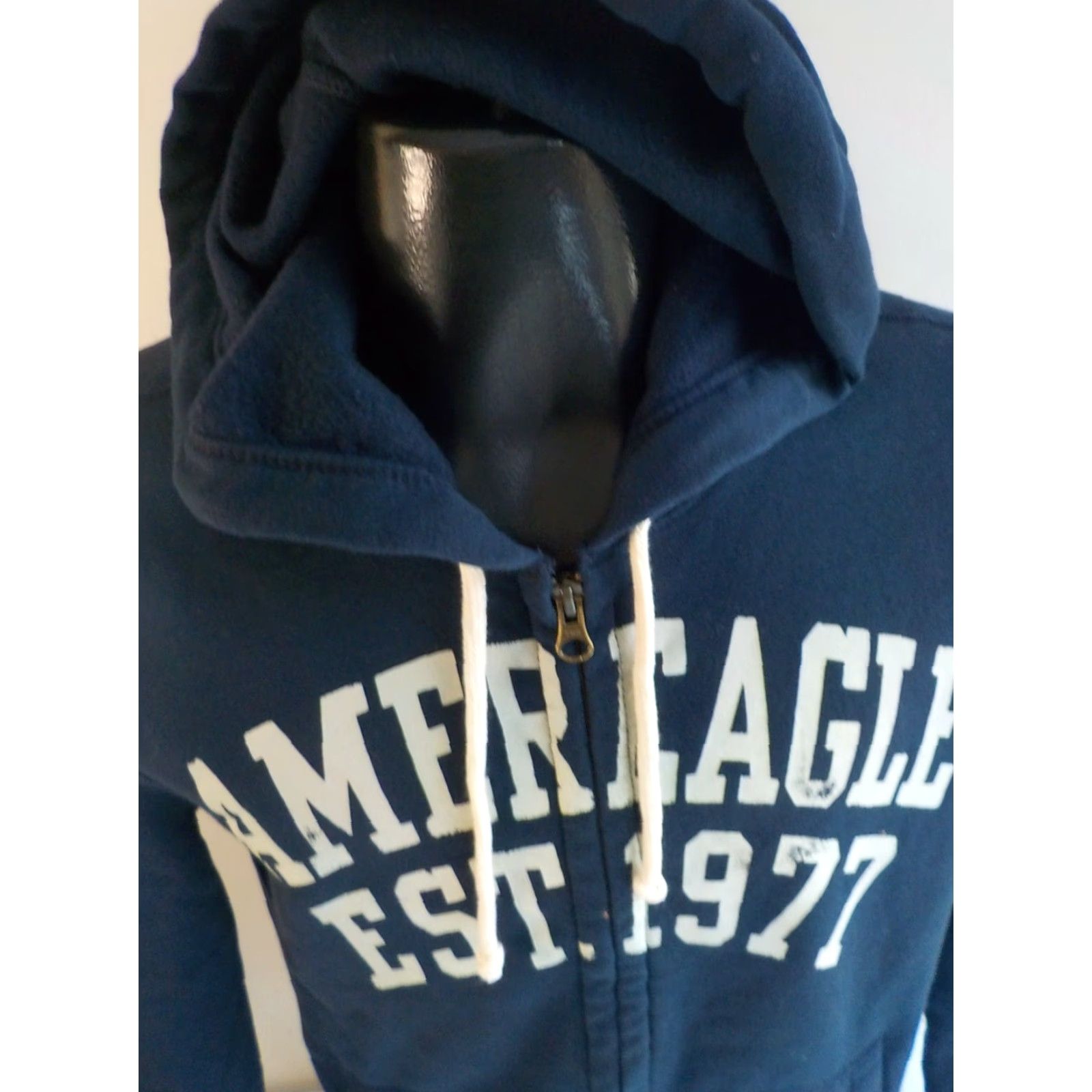 American Eagle Outfitters AMERICAN EAGLE Full Zip Hooded Sweatshirt Blue Cotton Blend SZ SMALL Men Sweatshirt Zipper Fleece Graphic Print Hooded Side Pockets Good Condition Size US S / EU 44-46 / 1 - 2 Thumbnail