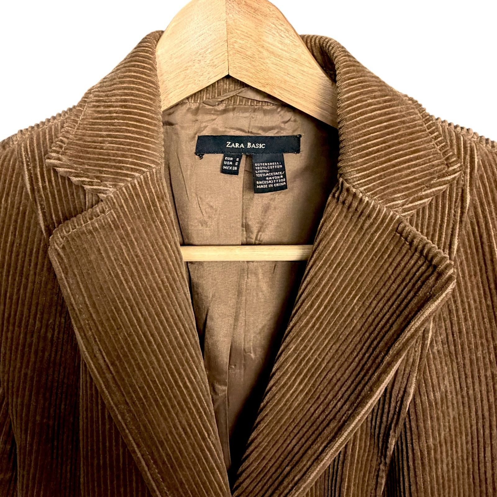Zara Zara Basic Women's Small Brown Corduroy Blazer Elbow Patches Size S / US 4 / IT 40 - 3 Thumbnail