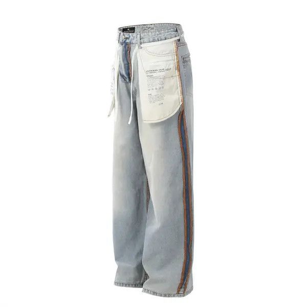 Japanese Brand Street men's loose hip-hop straight stitching washed jeans Size US 32 / EU 48 - 2 Thumbnail
