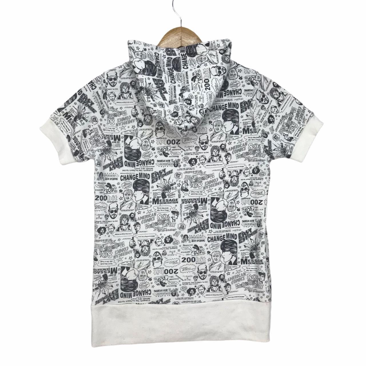 Vintage Vtg PETITREITRE Short Sleeve Hoodie Sweater Full Print Size M / US 6-8 / IT 42-44 - 3 Thumbnail