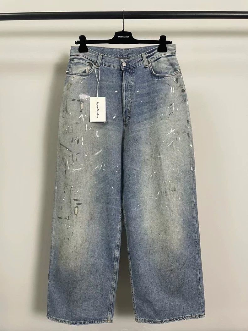 Acne Studios Acne Studios size:XS Washed blue splashed ink jeans Size 22" - 1 Thumbnail