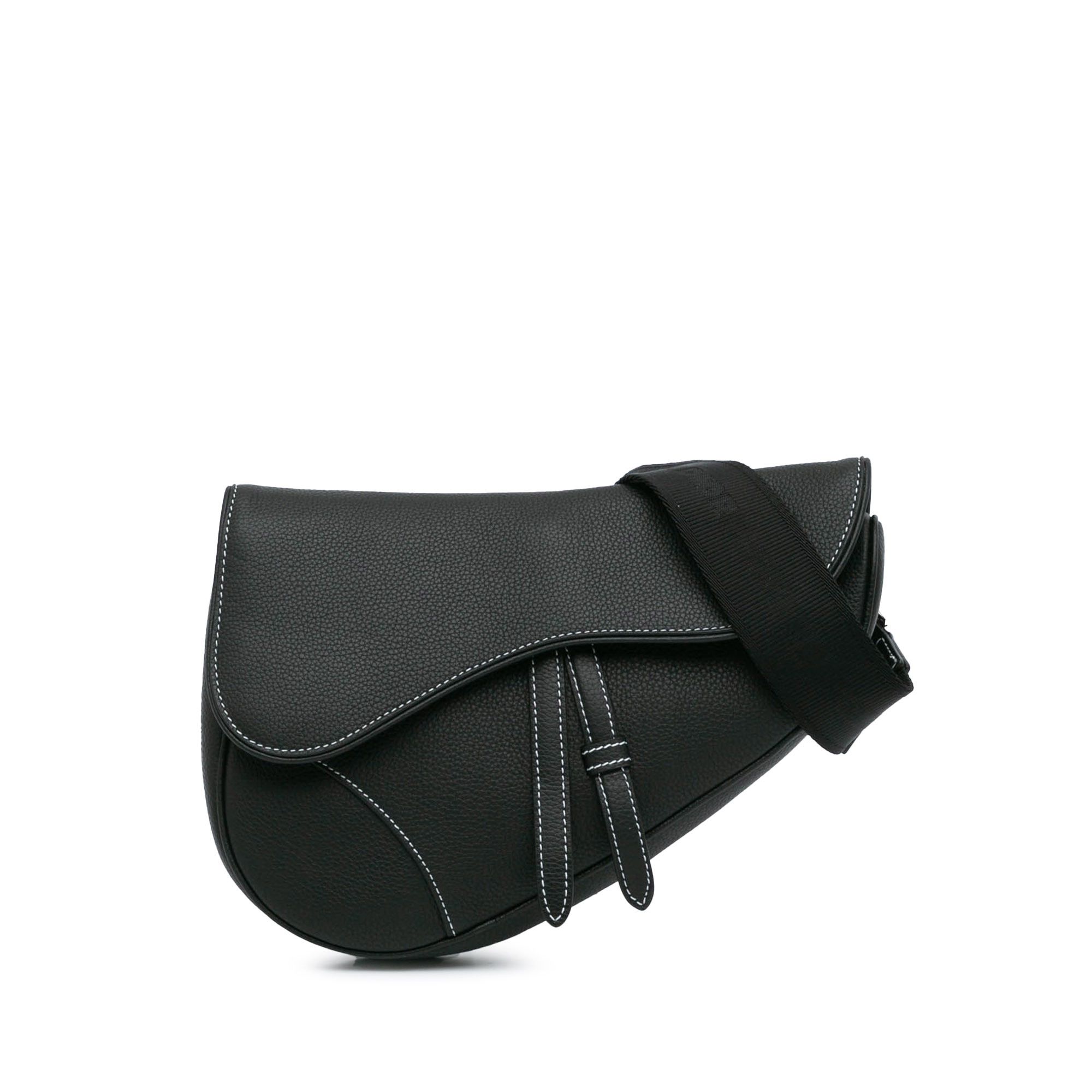 Dior Kim Jones Grained Calfskin Saddle Bag in Black, Women's
