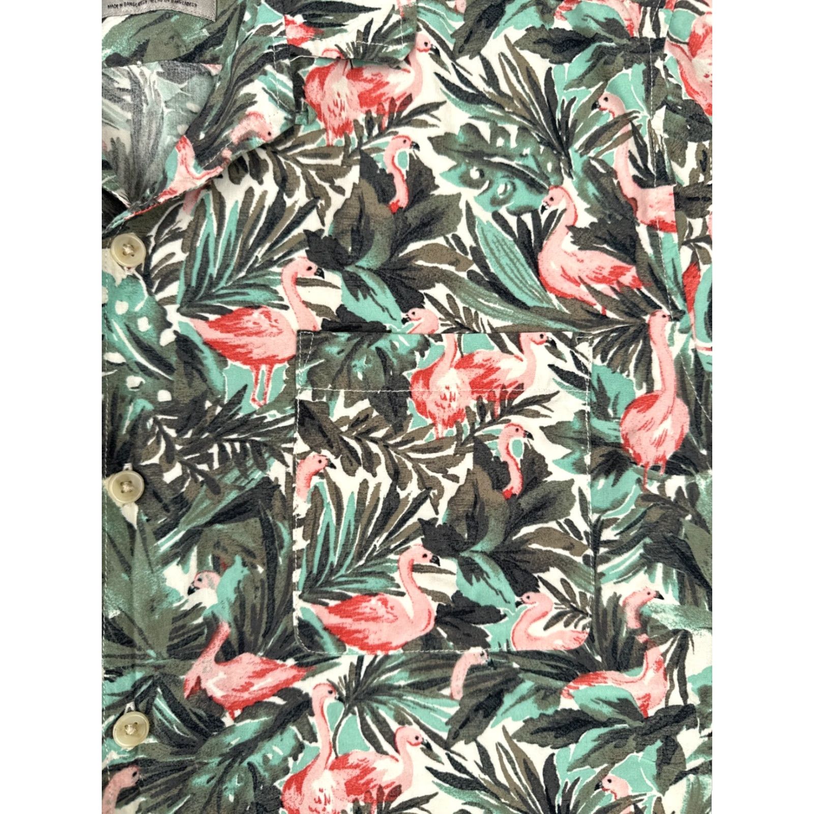 Vintage Goodfellow & Co Shirt Mens Large Green Pink Flamingo AOP Hawaiian Button Rayon Size US L / EU 52-54 / 3 - 6 Thumbnail