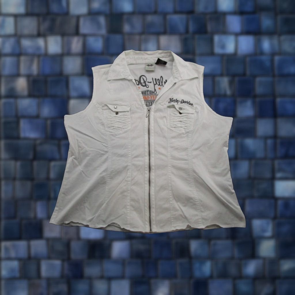 Harley Davidson Harley Davidson Zip Up Vest White Embroidered Logo Women's 2W Biker Size XS / US 0-2 / IT 36-38 - 1 Thumbnail