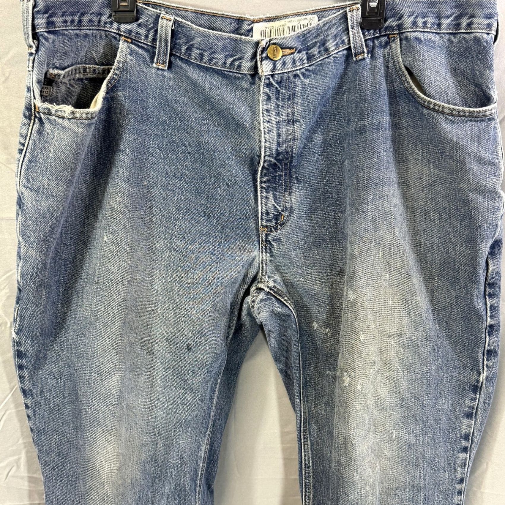 Carhartt VINTAGE Carhartt Jeans Mens 44x30 FR Flame Resistant Workwear Distressed Denim Pants Blue Medium Wash Distressed Mens Jeans FR Size US 44 / EU 60 - 3 Thumbnail