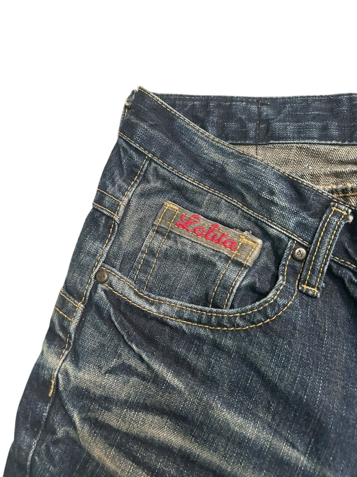 If Six Was Nine × KMRii × Le Grande Bleu (L.G.B.) Vintage Lolita Distressed Mud Wash Punk Style Denim Rare 🎌☠️☠️ Size US 34 / EU 50 - 9 Thumbnail