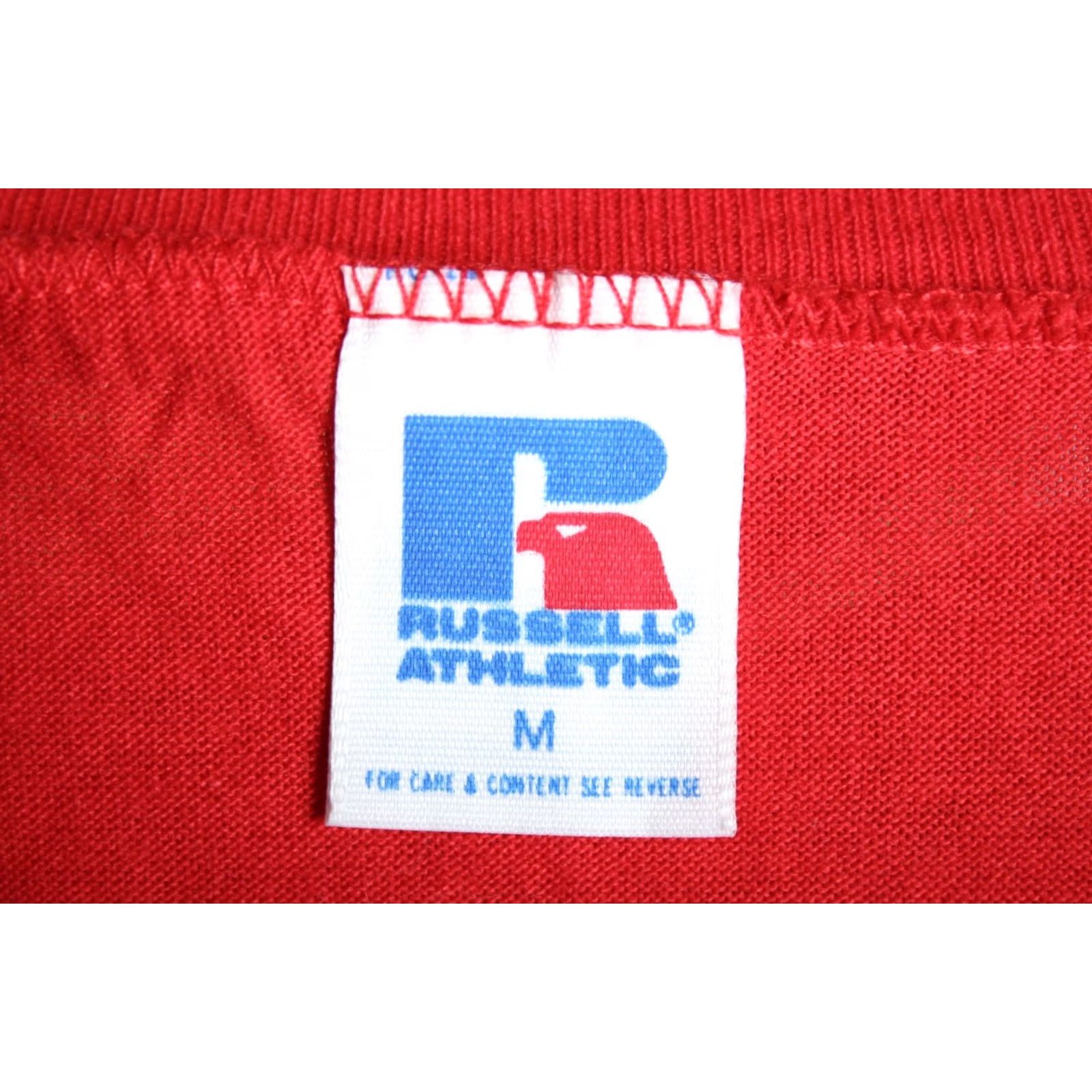Russell Athletic VINTAGE Russell Athletic Red Single Stitch V-Neck Baseball T-Shirt Sz M Mens Size US M / EU 48-50 / 2 - 6 Thumbnail