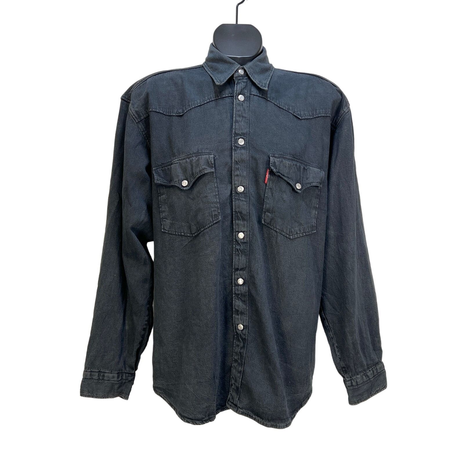 Vintage Vintage Black Angel Snap Front Denim Shirt Long Sleeves Bib Size US L / EU 52-54 / 3 - 1 Thumbnail