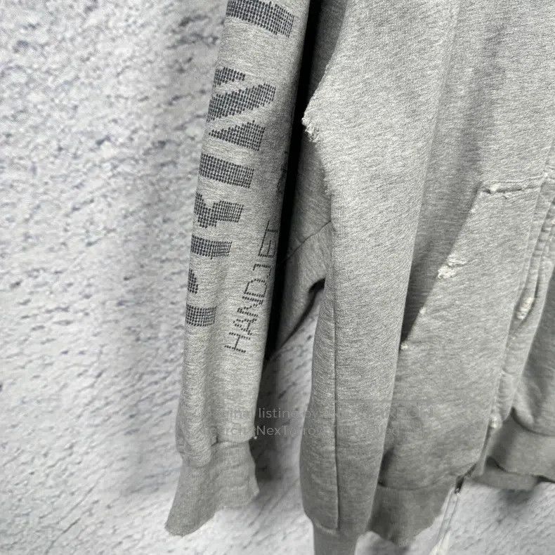 Balenciaga Balenciaga Grey Destroyed Zipper Hooded Sweatshirt Jacket Size US L / EU 52-54 / 3 - 5 Thumbnail