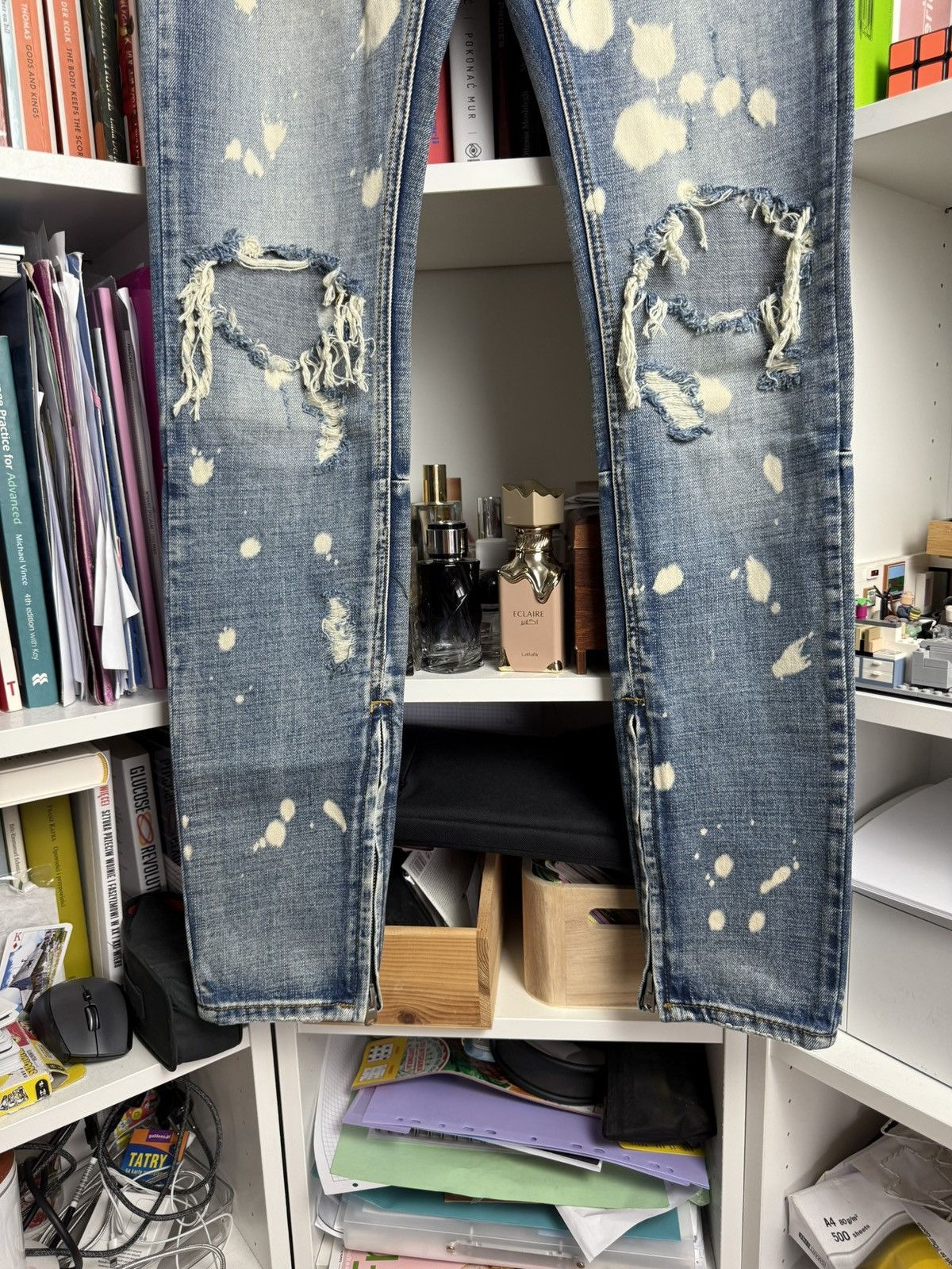Designer × MNML Mnml splash distressed denim 31 drill designer streetwear Size US 31 - 4 Thumbnail