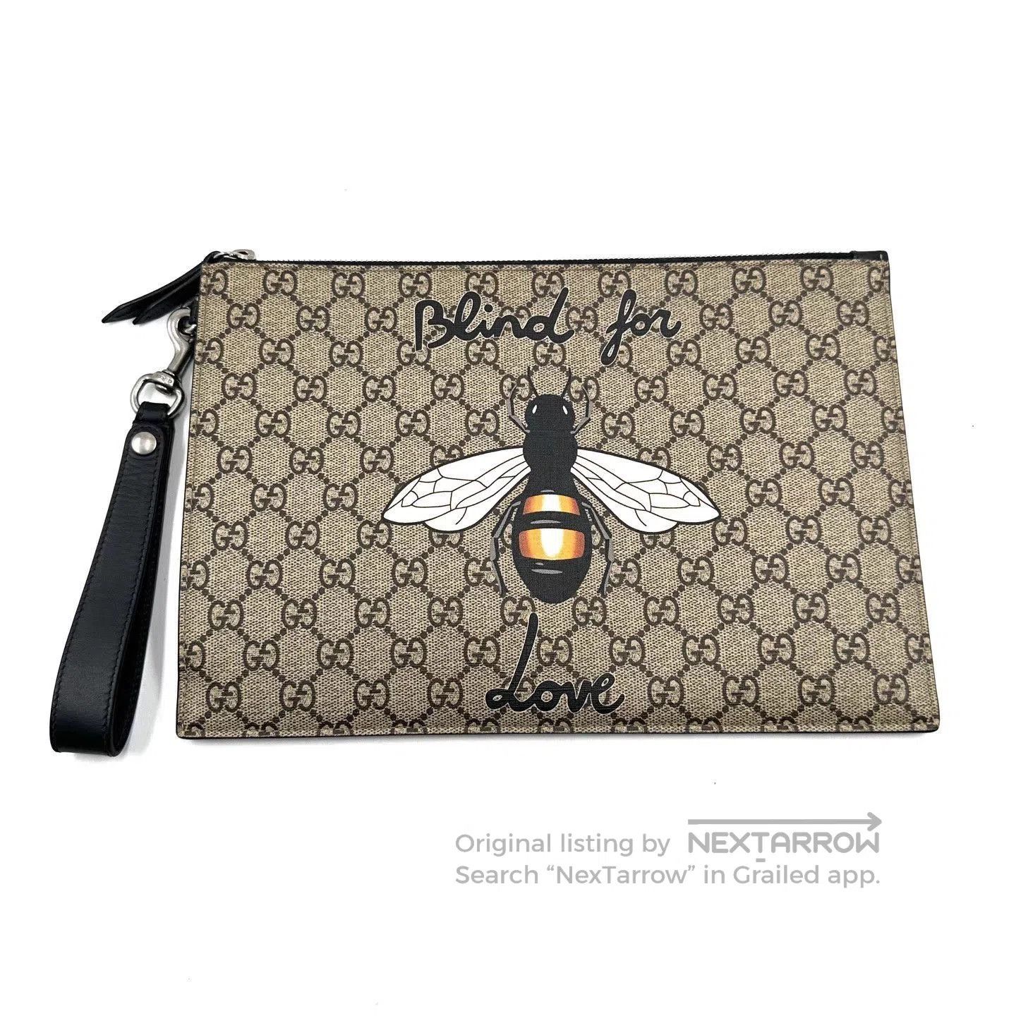 Gucci Beige Bee Print Clutch Pouch with Wrist Strap. Size ONE SIZE - 1 Thumbnail