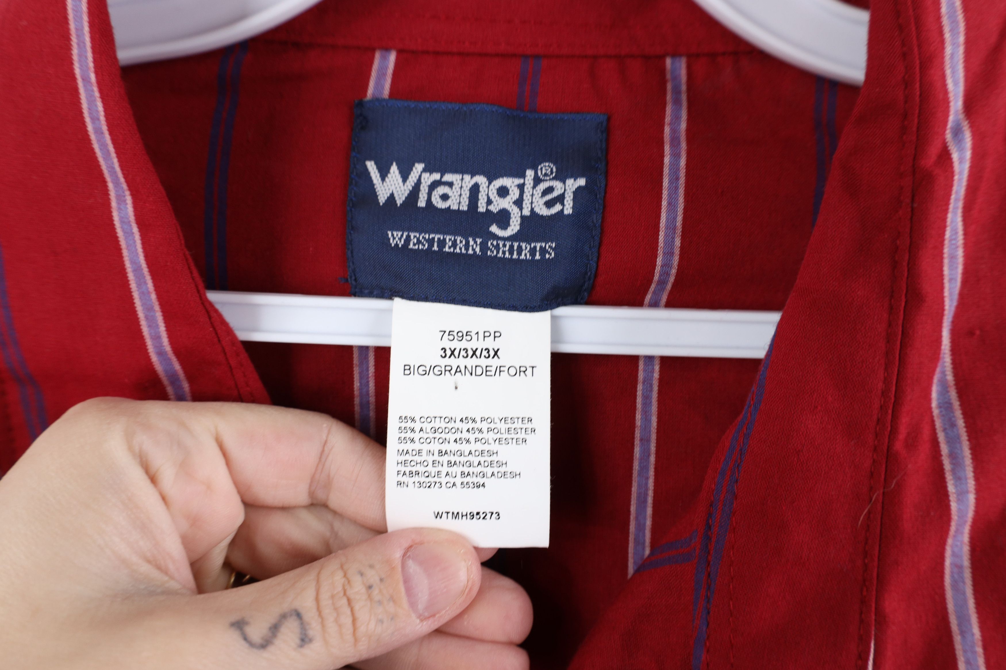 Vintage × Wrangler Vintage 90s Wrangler Brushpopper Western Button Shirt Red Size US XXL / EU 58 / 5 - 4 Thumbnail