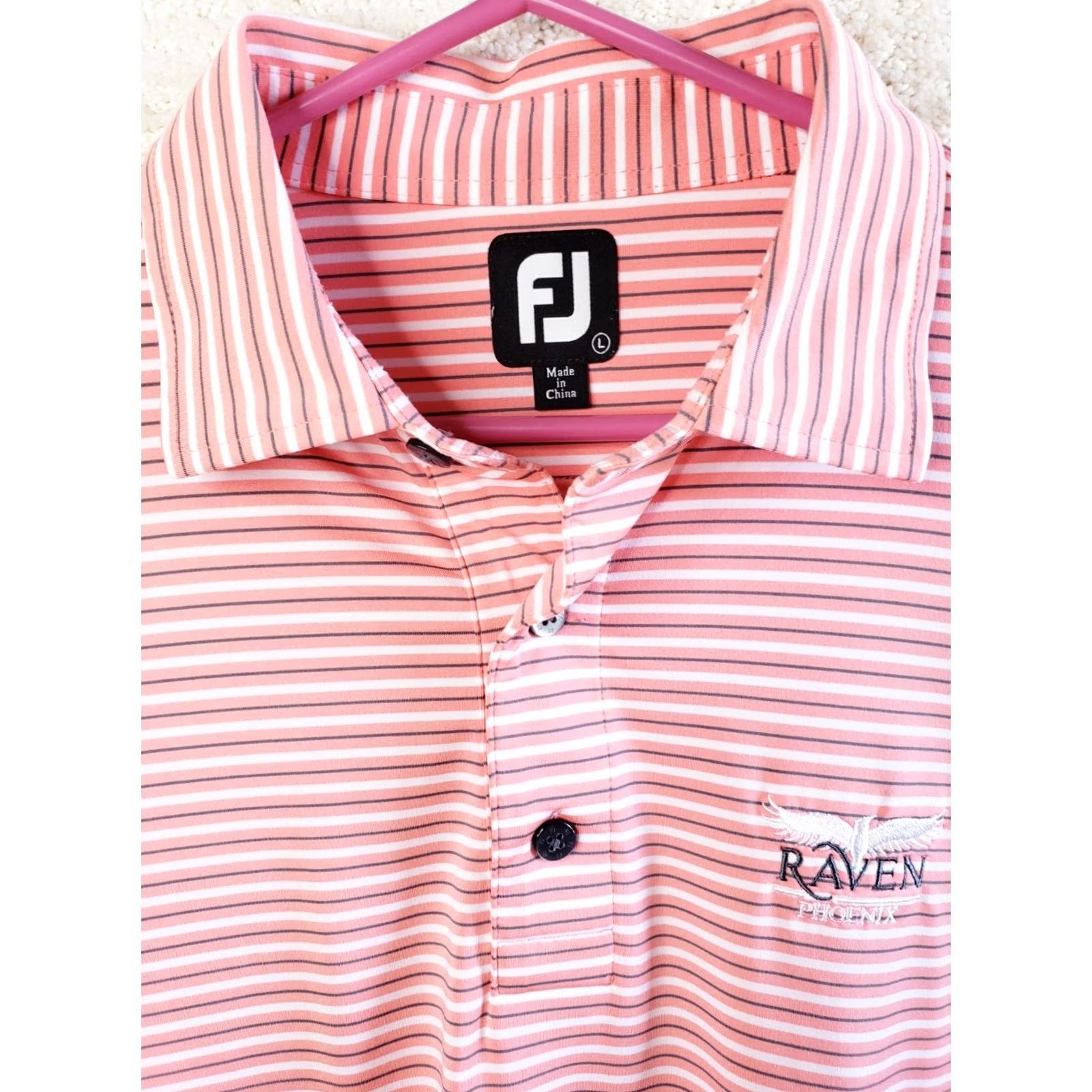 Footjoy FootJoy Mens Polo Golf Shirt Pink Stripe Short Sleeve L Regular Shirt Men Golf Pattern Floral All Over Size US L / EU 52-54 / 3 - 6 Thumbnail