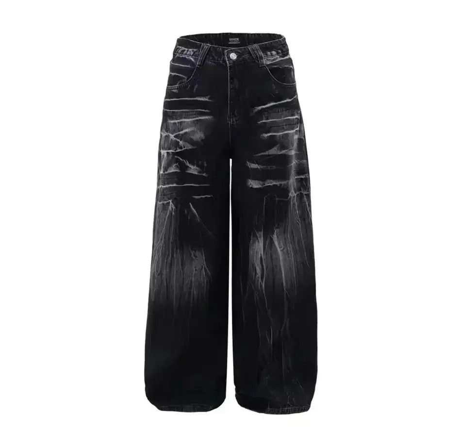 Japanese Brand Vintage washed and distressed graffiti stripe baggy jeans Size US 34 / EU 50 - 6 Thumbnail