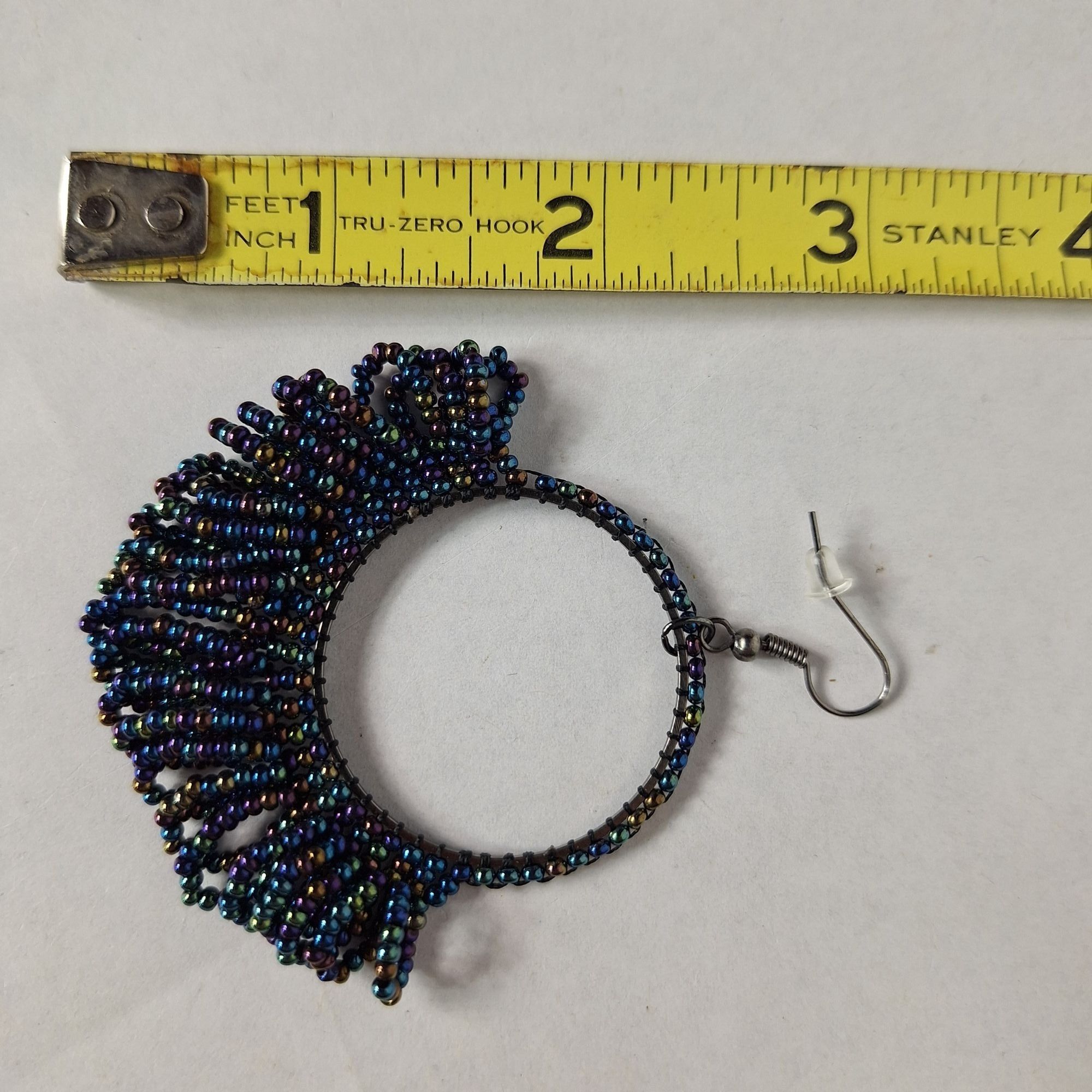 Other Iridescent Seed Bead Hoop Earrings Boho Festival Fringe Fan Size ONE SIZE - 3 Thumbnail