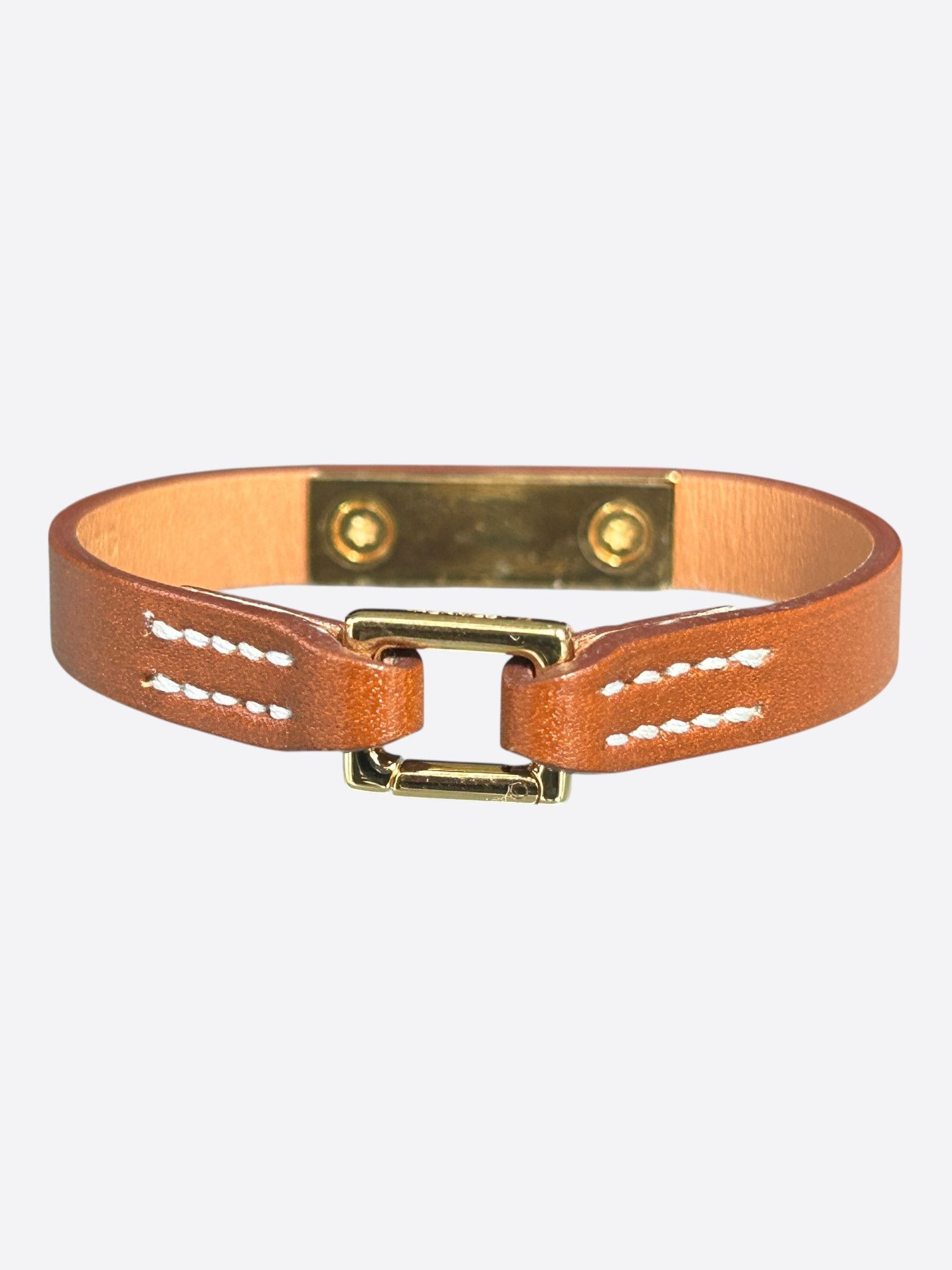 Hermes Hermes Brown Swift & Gold Hardware Mini Rivale Bracelet Size ONE SIZE - 2 Thumbnail