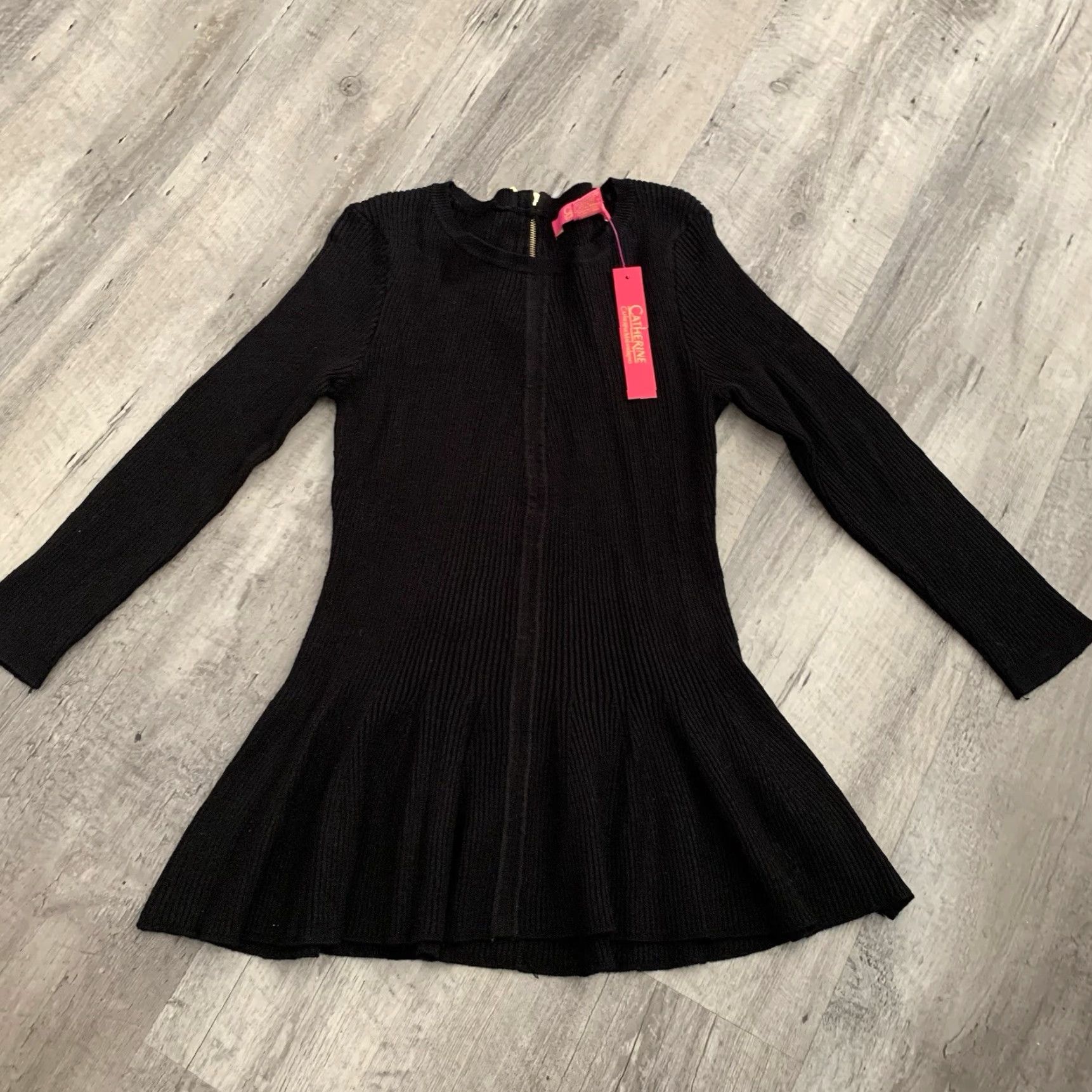 Vintage Catherine Malandrino Sweater Womens Small Black Ribbed Knit Pullover Back Zipper Size S / US 4 / IT 40 - 4 Thumbnail