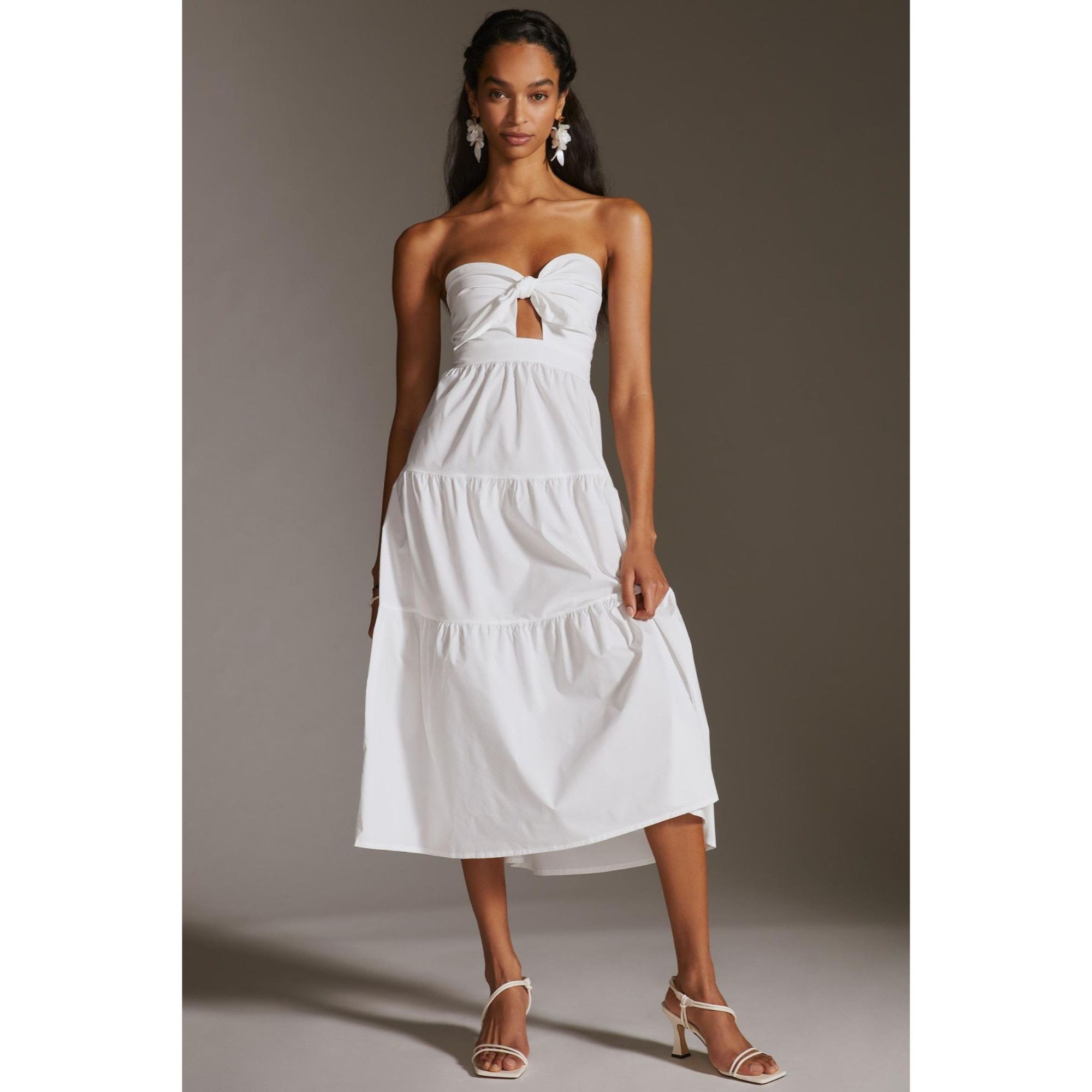 Anthropologie Blue Tassel For Anthropologie White Strapless Tie Front Midi Size XS / US 0-2 / IT 36-38 - 2 Thumbnail