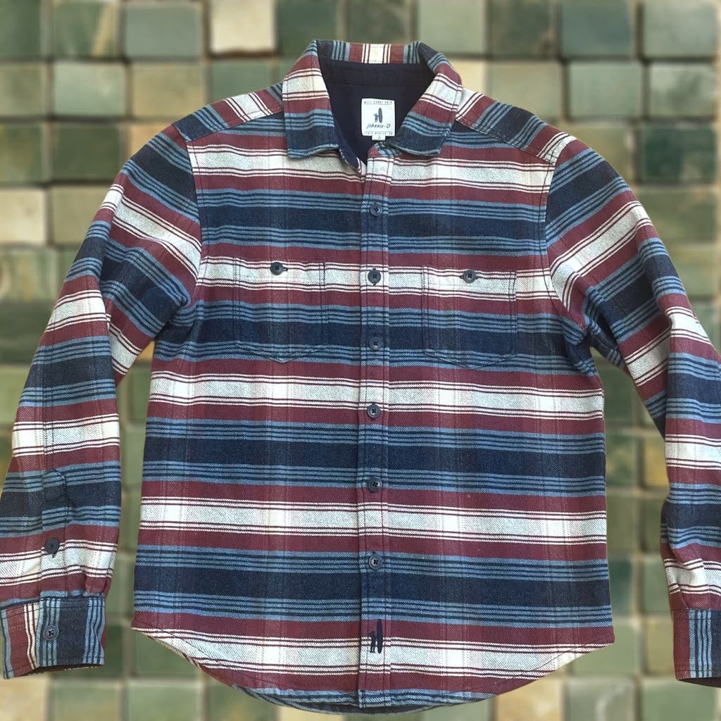johnnie-O johnnie-O Mens Surf Flannel Shirt Small Blue Striped Button-Up Collar Regular XS? Note: Size is S, not XS. Size US S / EU 44-46 / 1 - 1 Thumbnail