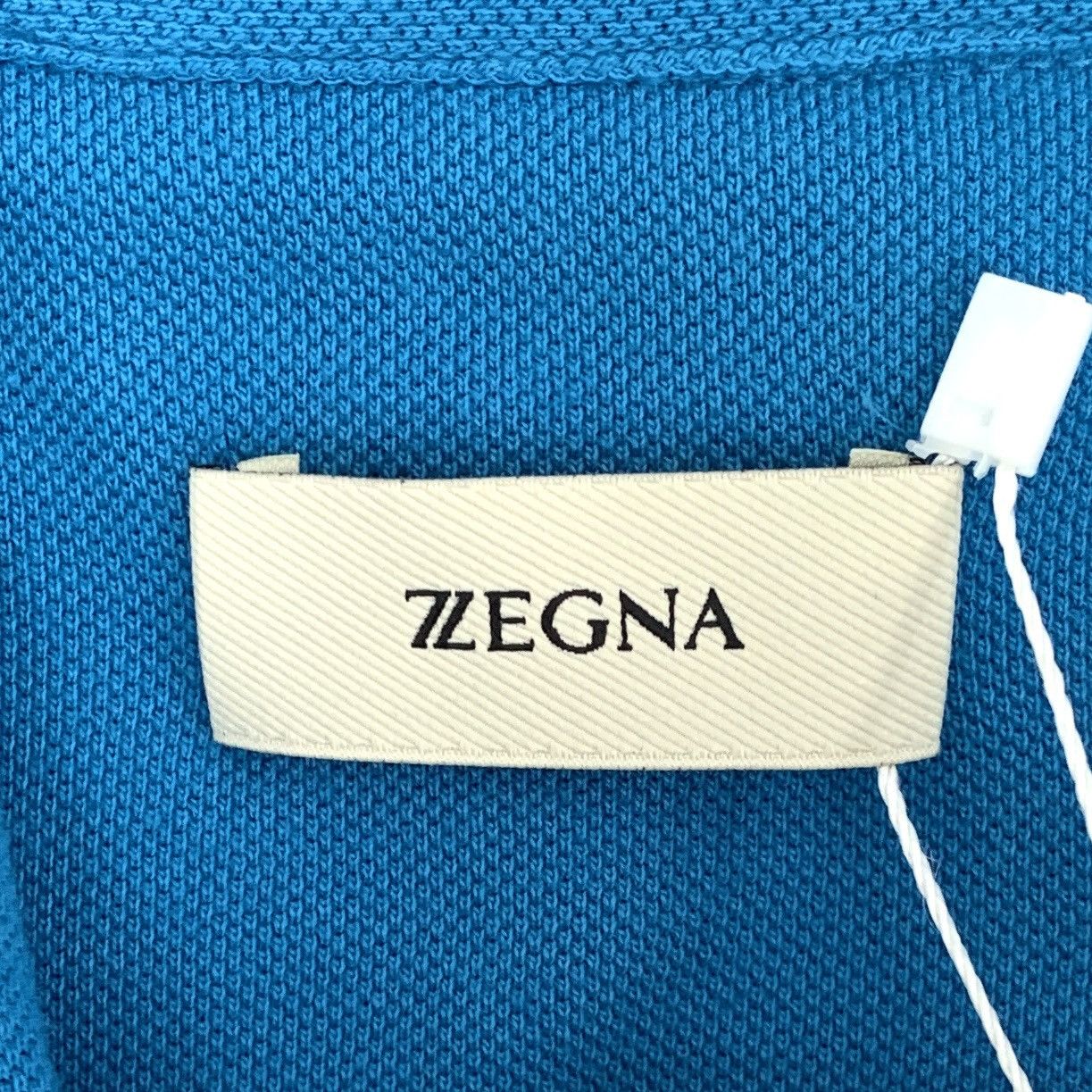 Z Zegna Zegna Blue Logo Cotton Lapel Short Sleeve Polo Shirt K26WX Size US XL / EU 56 / 4 - 6 Thumbnail