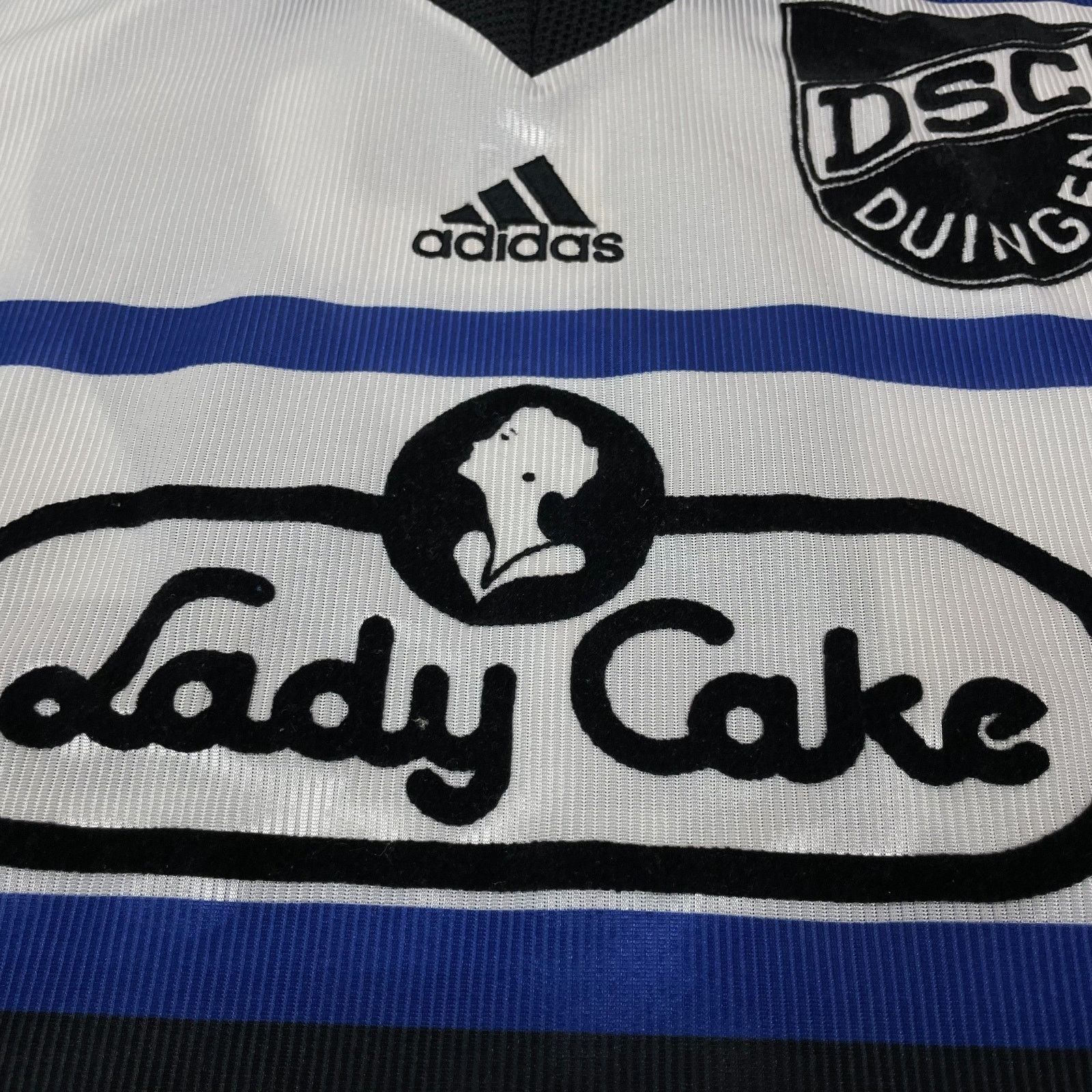 Adidas × Vintage Adidas Mens White Black Stripe Duingen Sports Club Jersey XL Size US XL / EU 56 / 4 - 3 Thumbnail