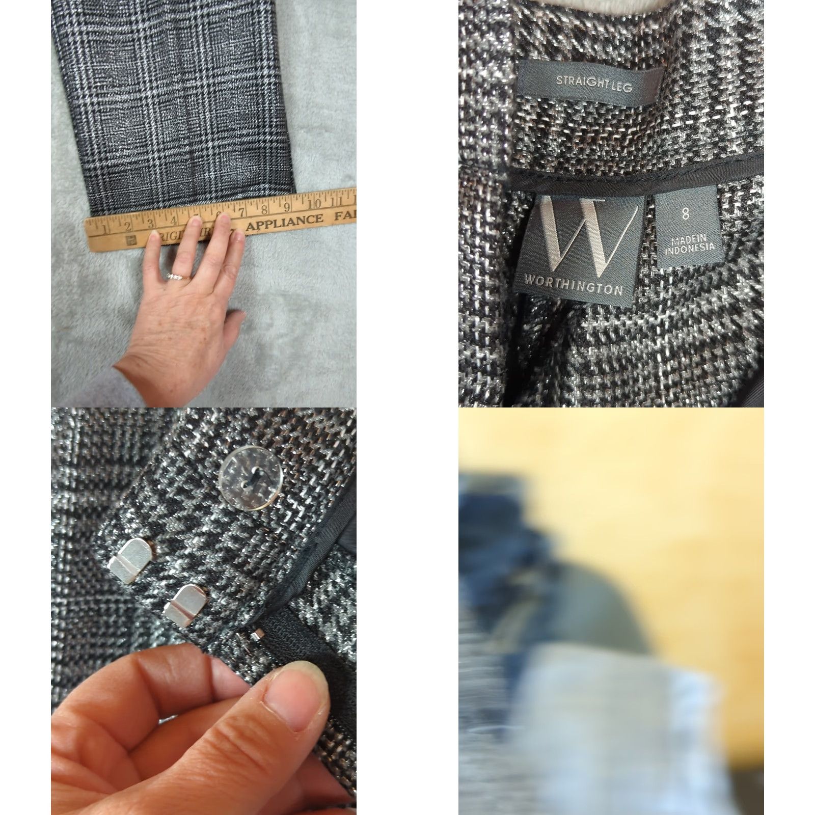Worthington Worthington Womens 8 Black Metallic Plaid Pants Dress Pants Pockets Zipper Flat Front Regular Fit Christmas Holiday Winter Fall NWT Size 30" / US 8 / IT 44 - 8 Thumbnail