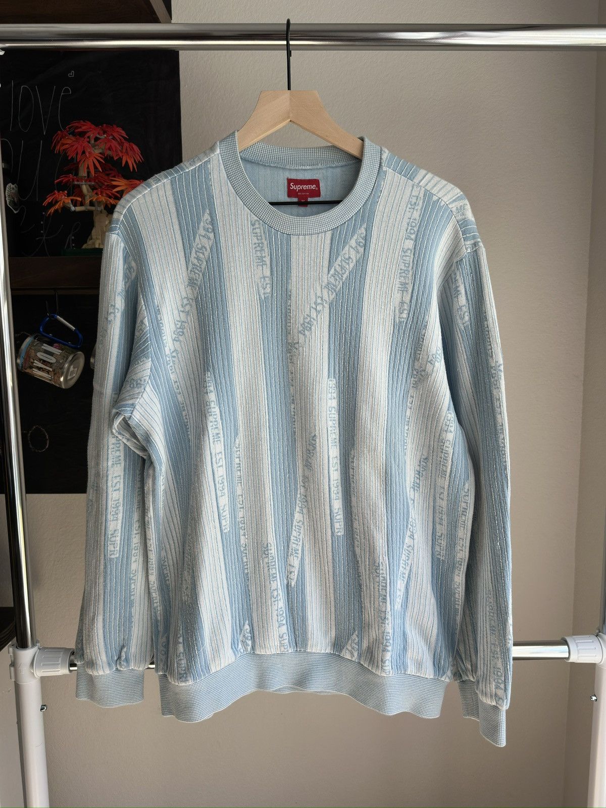 Supreme Textured Stripe Crewneck Sweater Blue Size US M / EU 48-50 / 2 - 1 Thumbnail