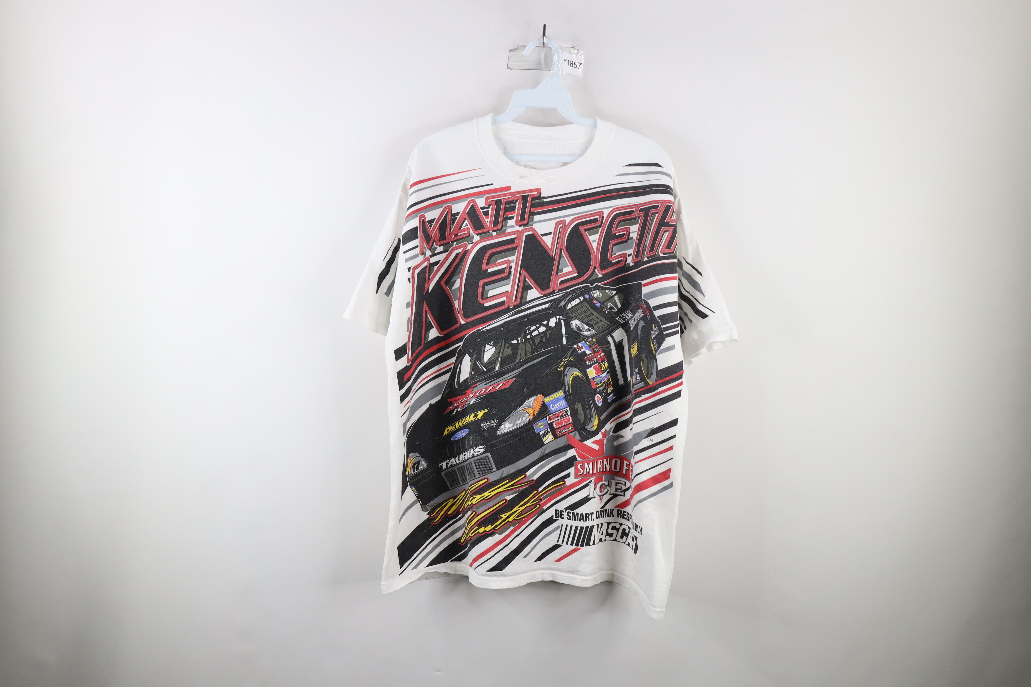 image of Vintage Y2K 2004 Nascar Smirnoff Ice Matt Kenseth T-Shirt in White, Men's (Size XL)