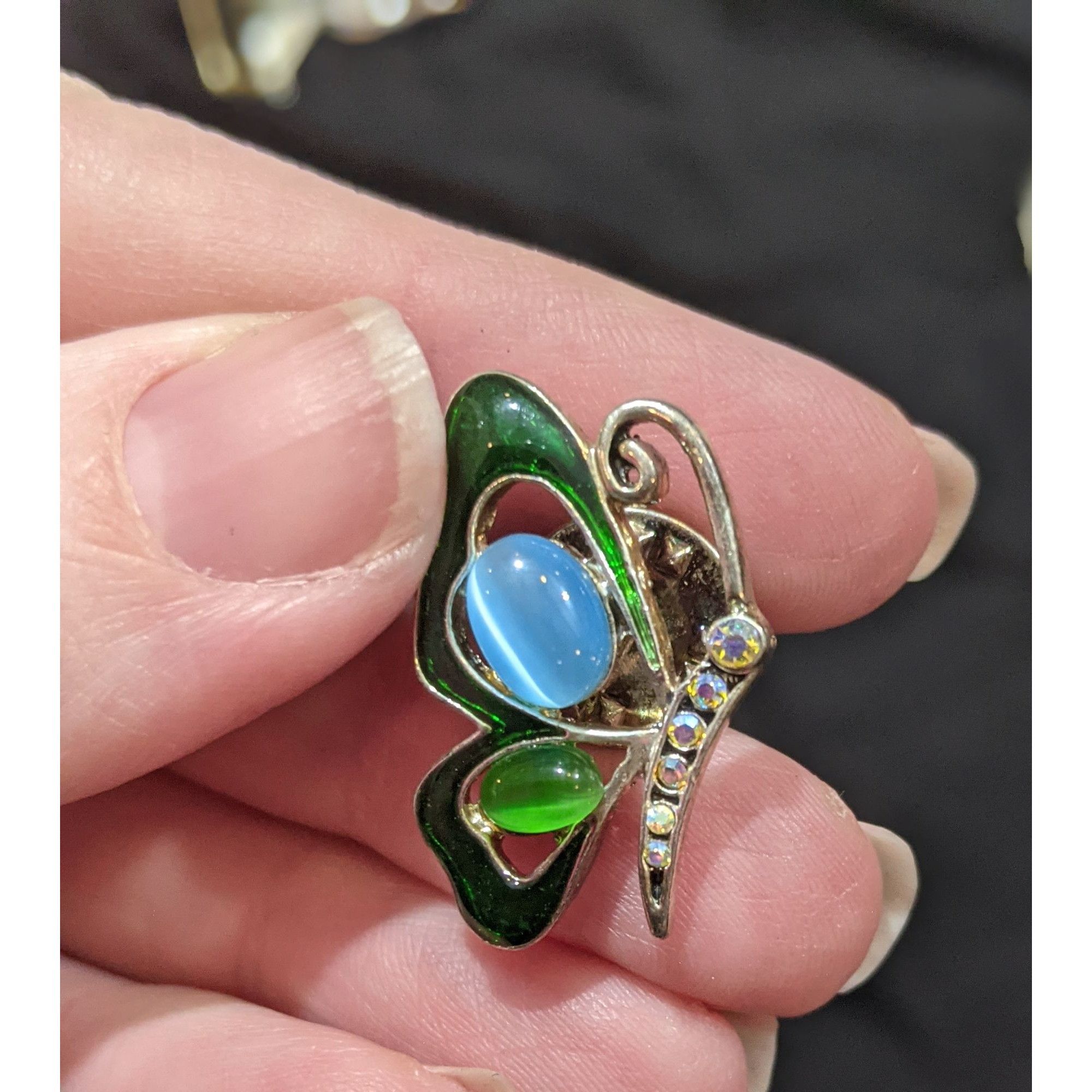 Other Green And Blue Gemmed Rhinestone Butterfly Pin Size ONE SIZE - 1 Thumbnail