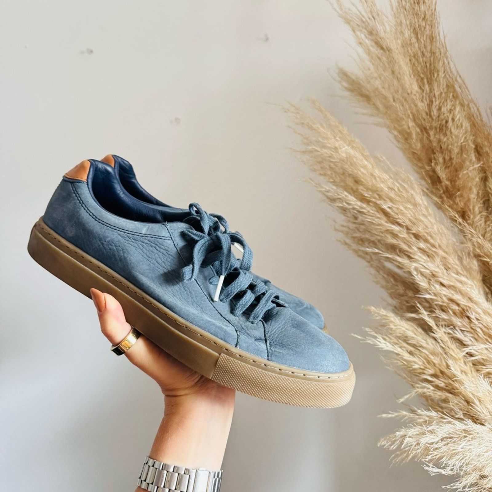 COLE HAAN Blue Leather Brown $175 Sneakers Tennis Shoes 8.5 display picture 1