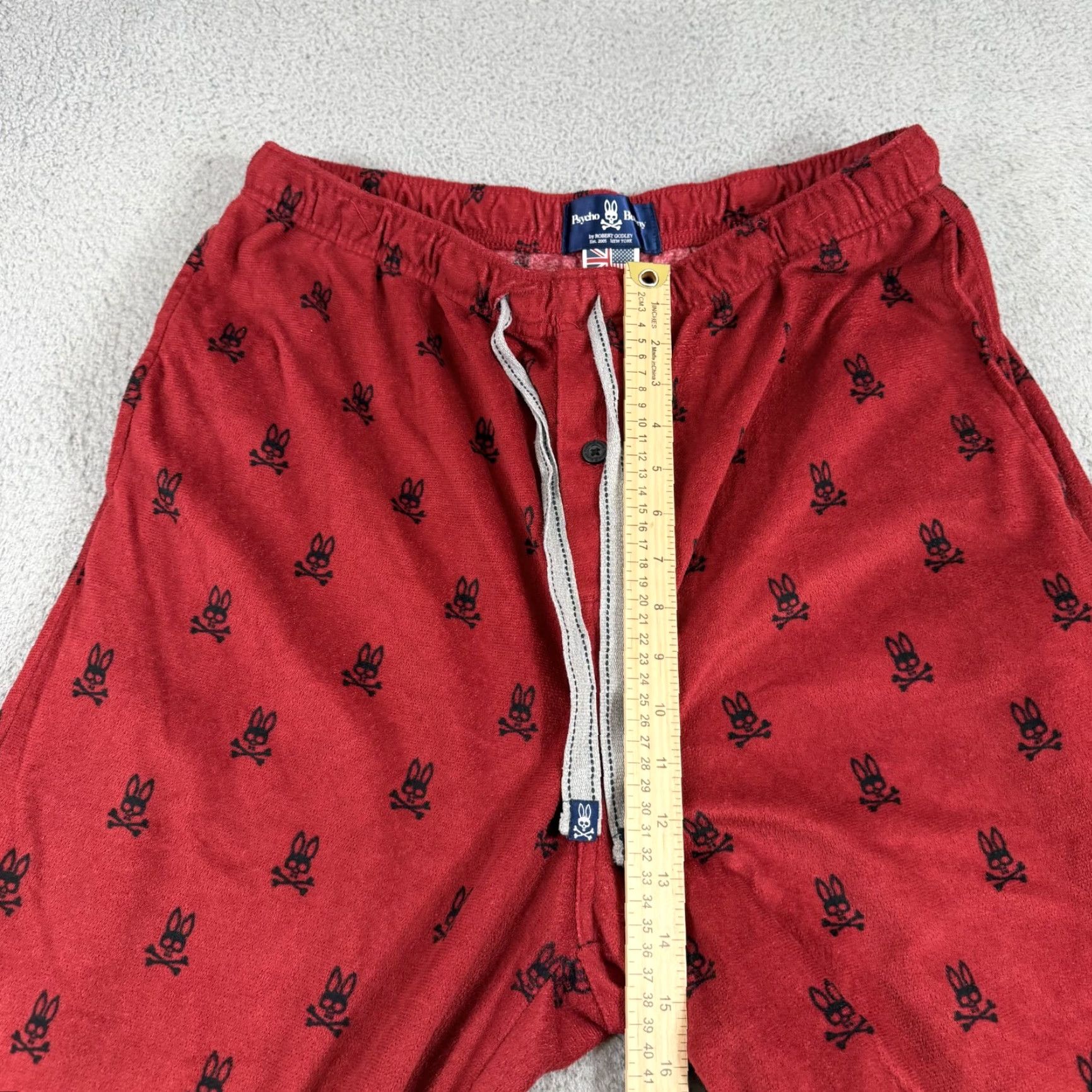Psycho Bunny Psycho Bunny Men’s Lounge Pants XL Red Black Bunny Skull Logo Plush Velour Size US 36 / EU 52 - 4 Thumbnail