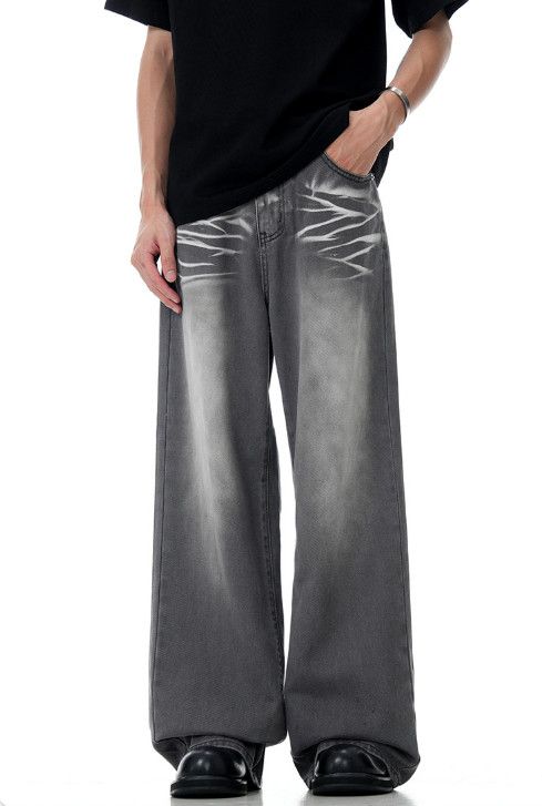 Jean Men's distressed washed straight loose wide-leg jeans Size US 32 / EU 48 - 1 Thumbnail