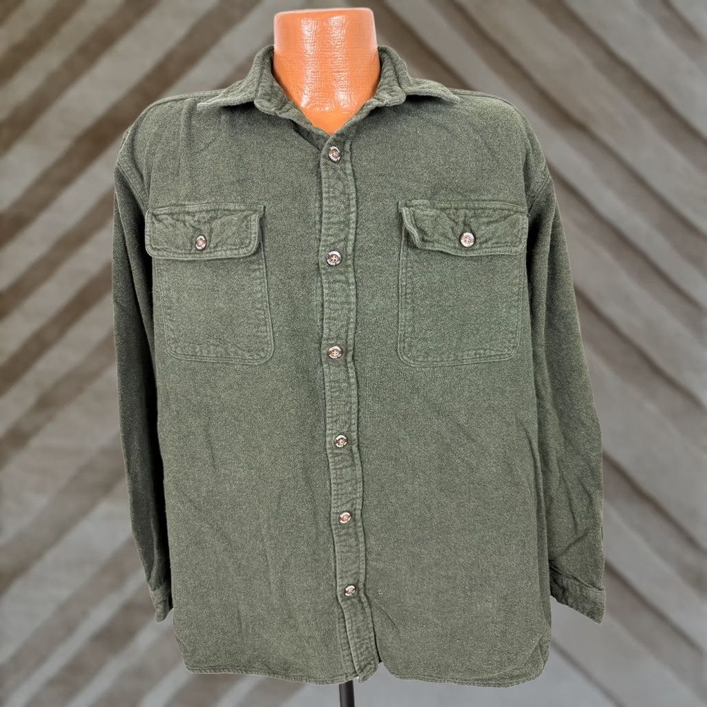 Vintage Stillwater Supply Co. Shirt Men LT Green Flannel Button-Up Heavyweight Pockets 32" Collared 19.5" Shoulders Size US L / EU 52-54 / 3 - 1 Thumbnail