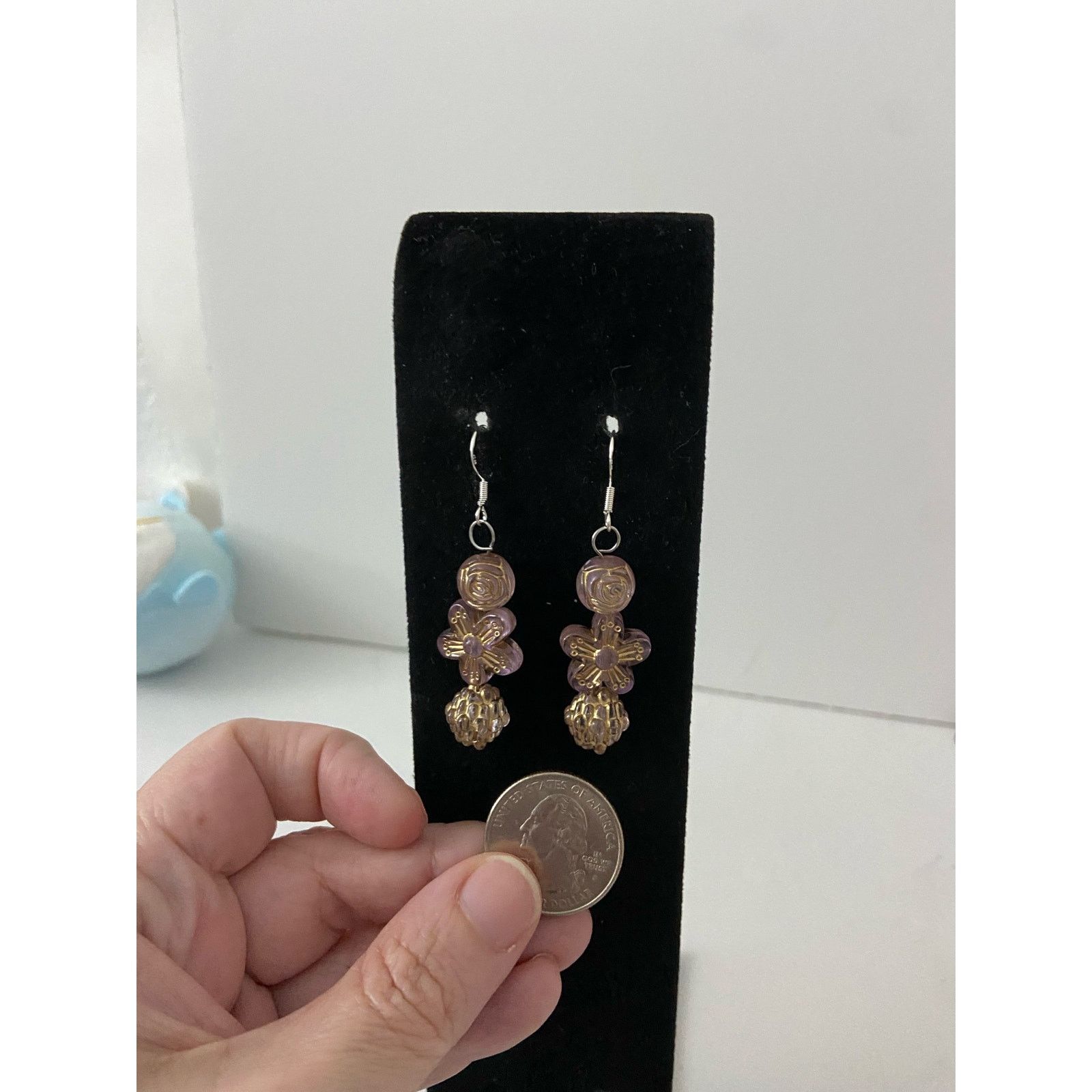 Handmade light purple flower earrings Size ONE SIZE - 2 Thumbnail