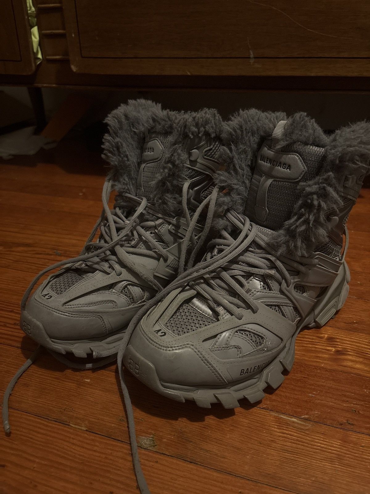 balenciaga track hike fur boots