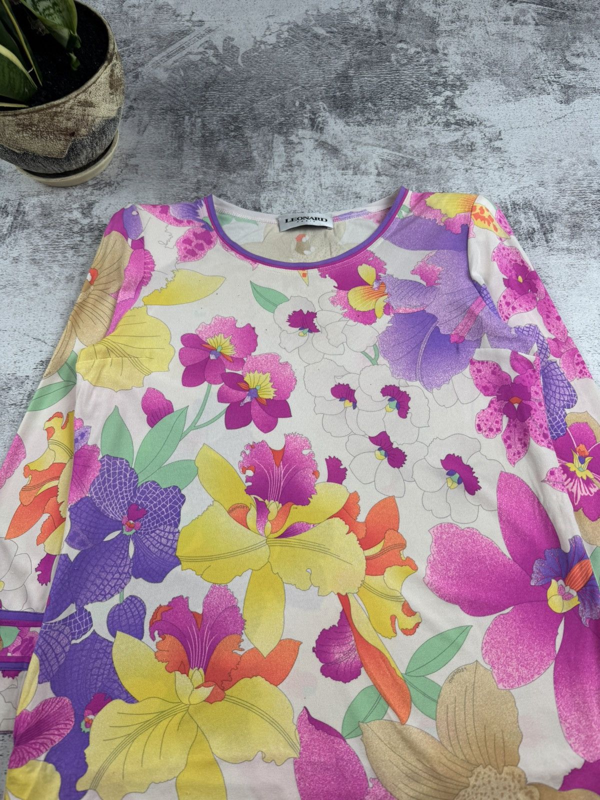 Leonard Paris × Vintage RARE Leonard Paris Floral Silk 40 Designer Tunic Dress Luxury Shirt Blouse Top Size M / US 6-8 / IT 42-44 - 8 Thumbnail