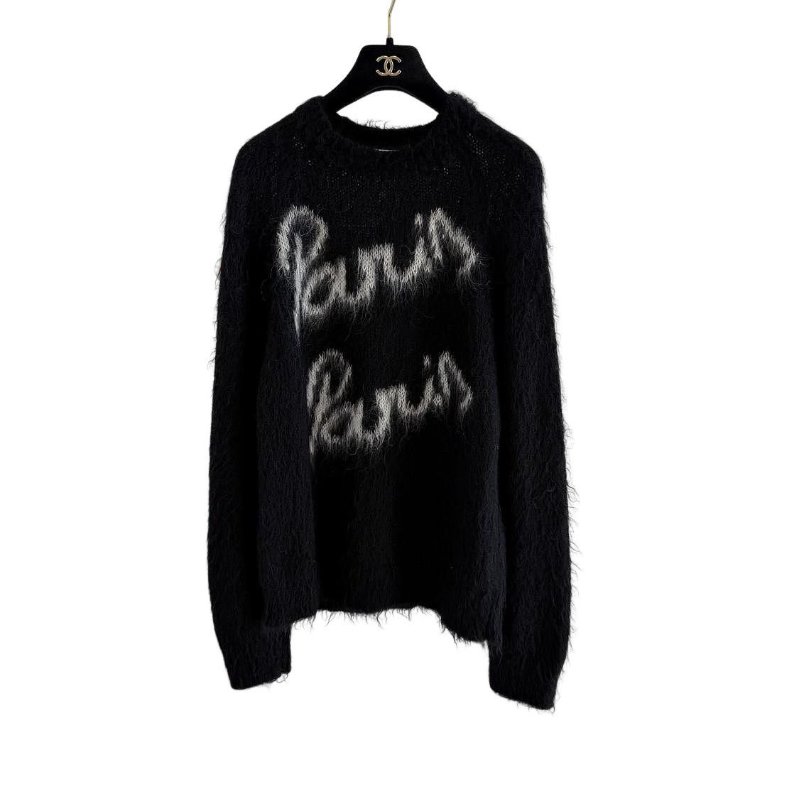Saint Laurent Paris Logo Mohair Sweater Size S in Black, Women's
