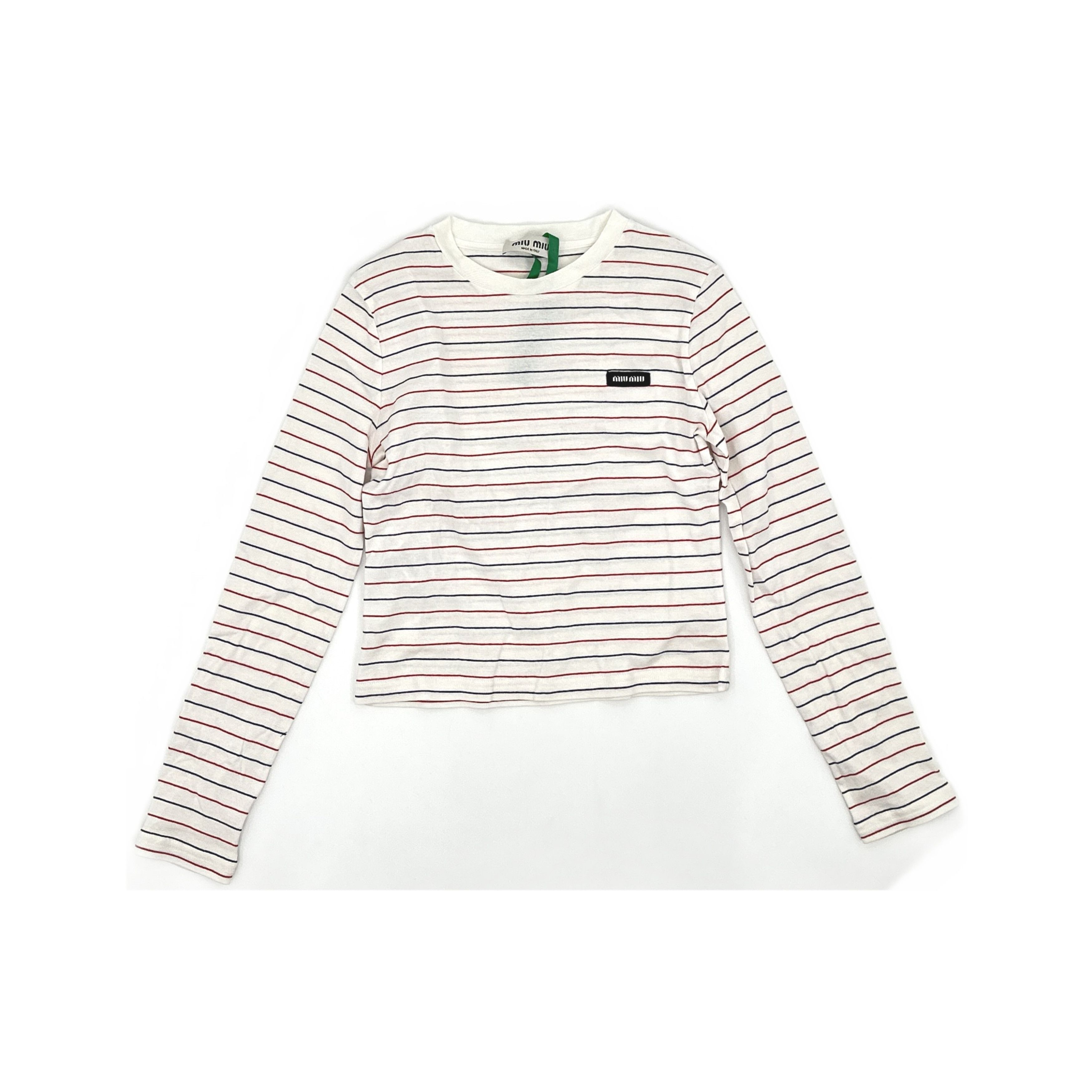 Miu Miu Miu Miu Striped Logo Patch Long Sleeve T-Shirt Size XS Size XS / US 0-2 / IT 36-38 - 1 Thumbnail