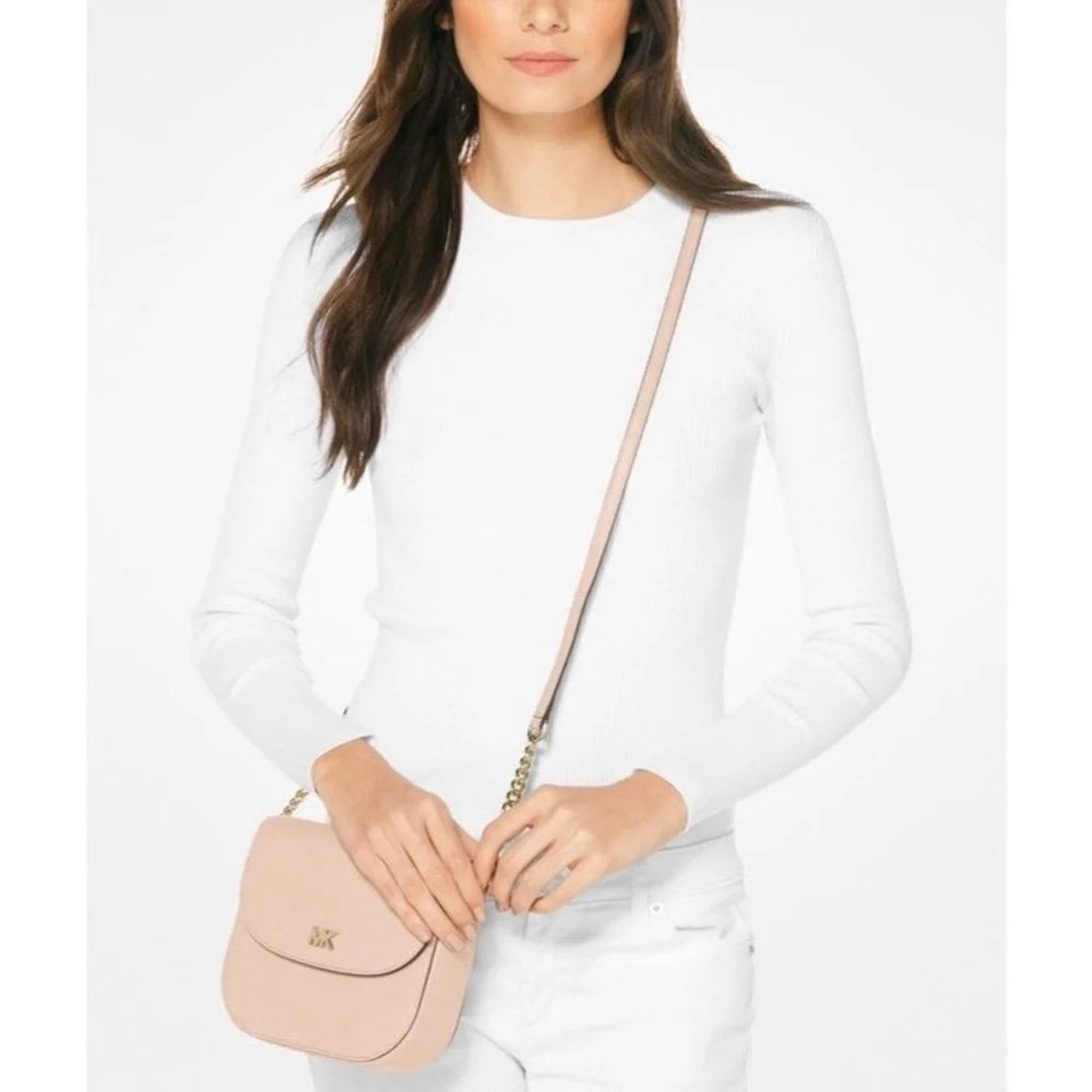 Michael Kors MICHAEL KORS Pale Pink Leather Half Dome Crossbody Bag Grailed