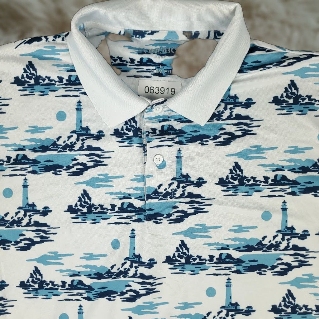 Bonobos Bonobos Polo Shirt Mens Large Blue White Lighthouse Print Slim Fit Short Sleeve Size US L / EU 52-54 / 3 - 1 Thumbnail