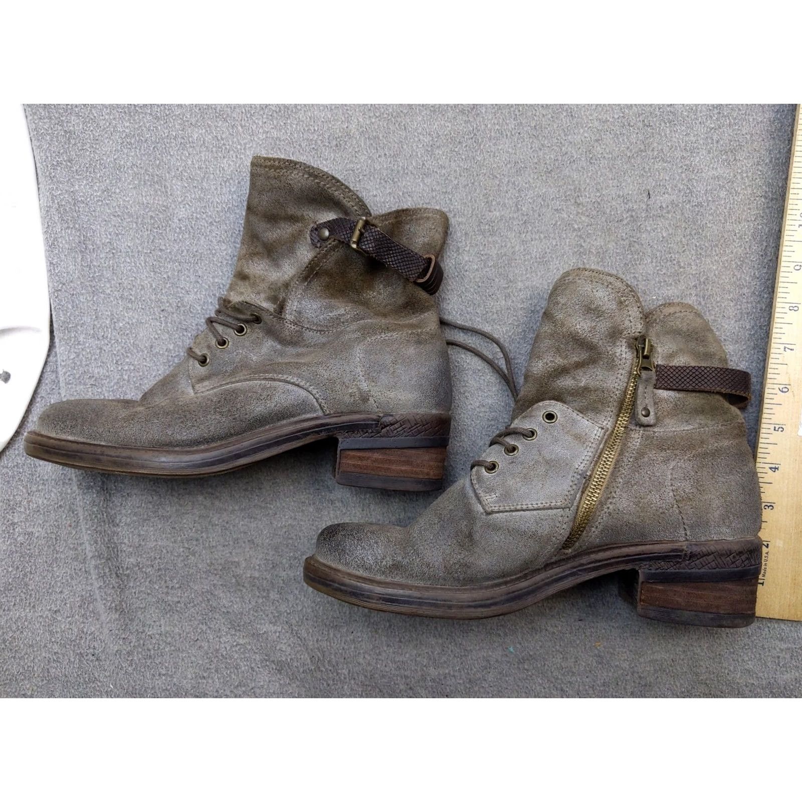 Vintage Gallivant Combat Boots Womens 9.5 Gray Leather Ankle Zip Strap Block Heel Casual Shoes Size US 10 / IT 40 - 2 Thumbnail